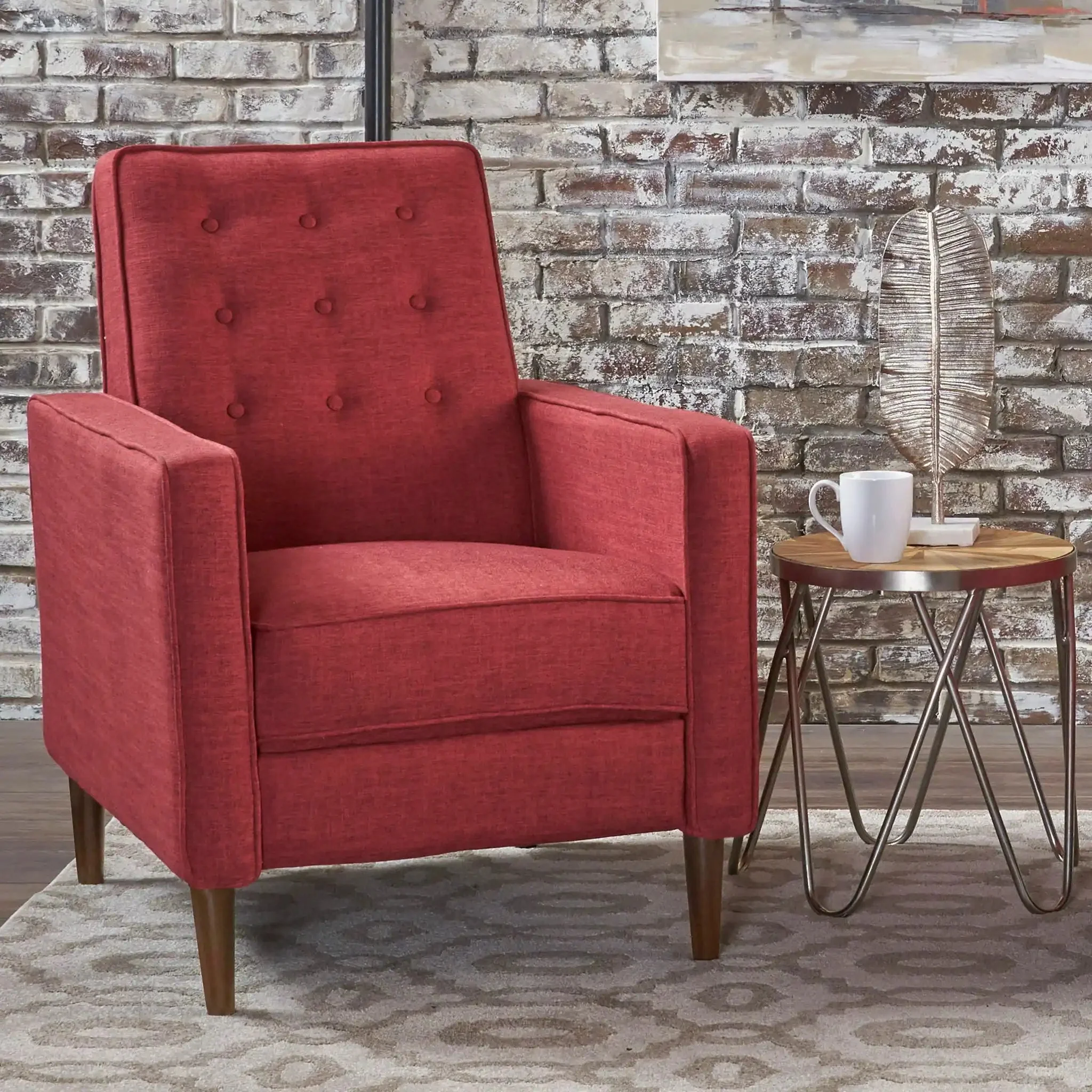 Mid-Century Modern Recliner With Button Tufted Waffle Stitch - Image 23