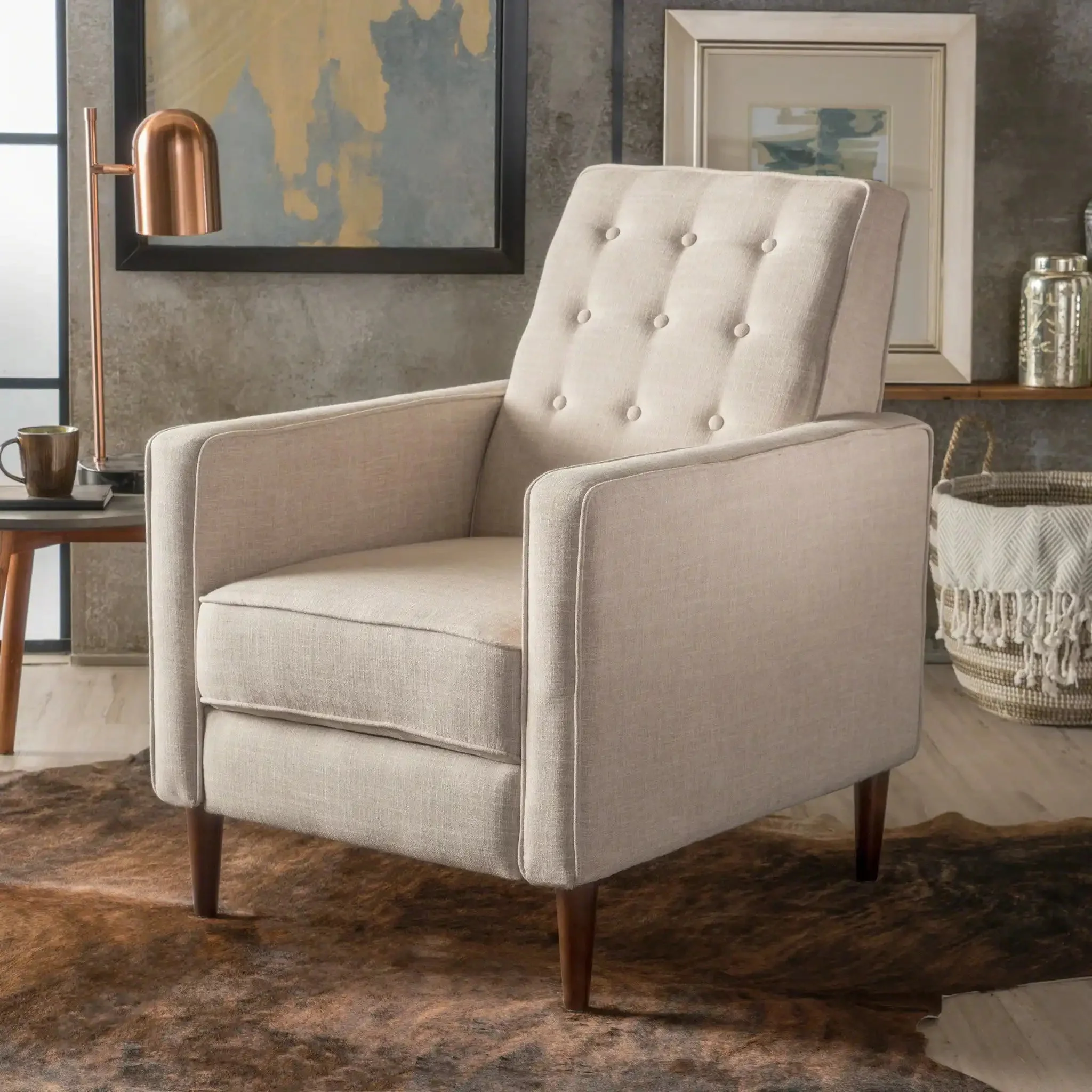 Mid-Century Modern Recliner With Button Tufted Waffle Stitch - Image 24