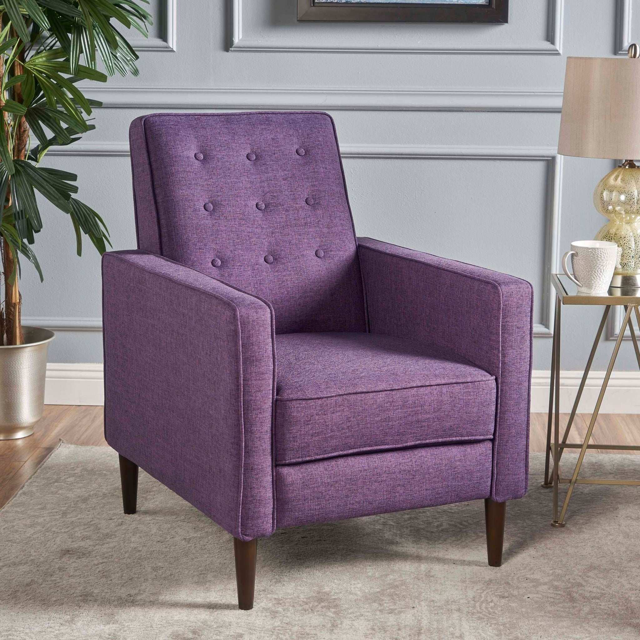 Mid-Century Modern Recliner With Button Tufted Waffle Stitch - Image 7