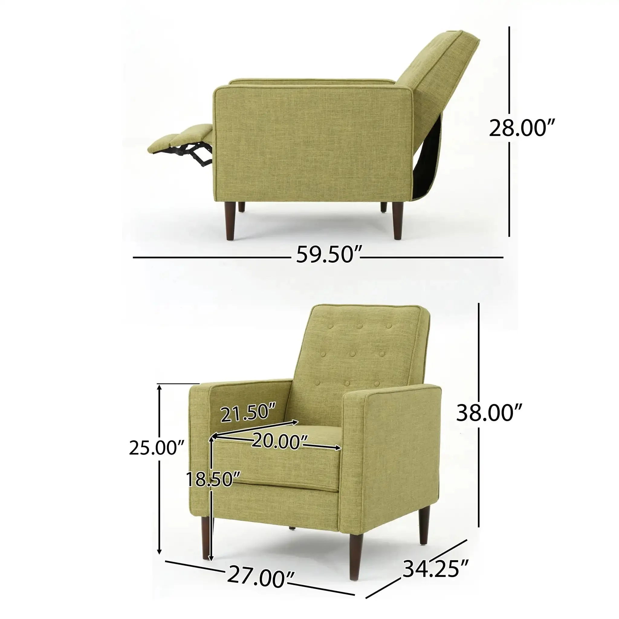 Mid-Century Modern Recliner With Button Tufted Waffle Stitch - Image 8
