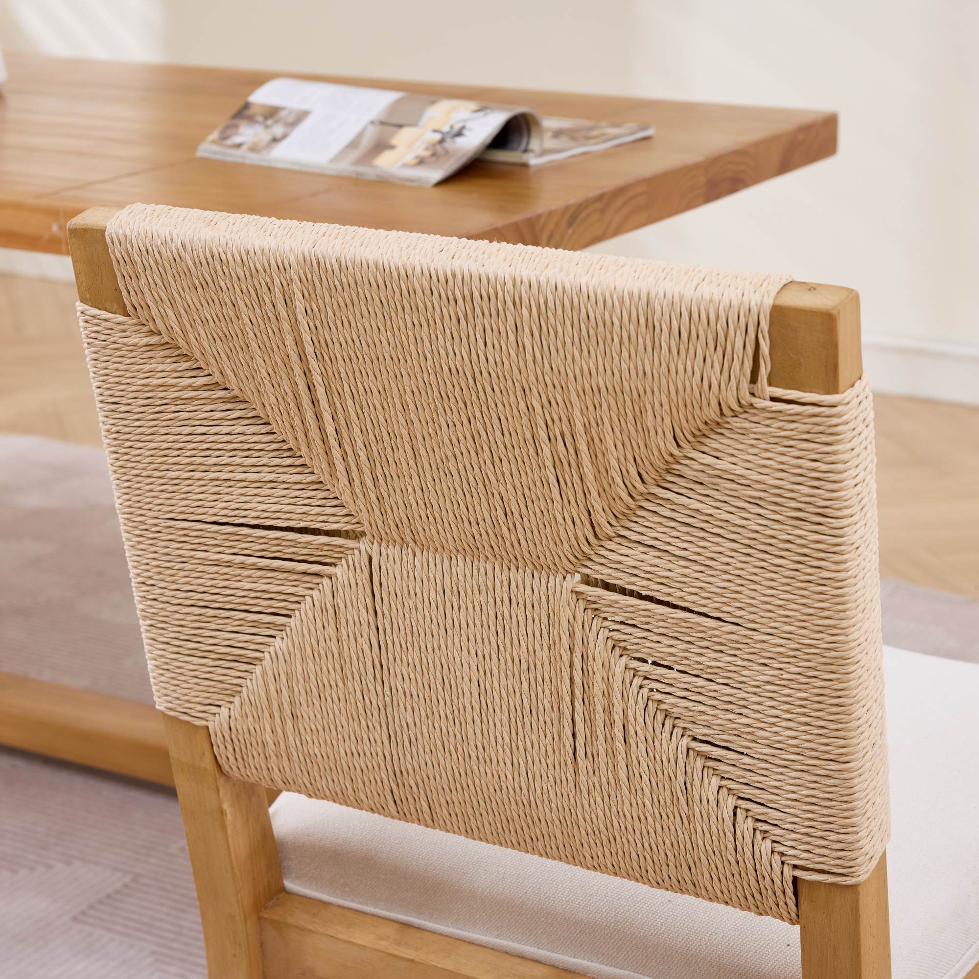 Mid-Century Modern Rope Rattan Dining Chairs Set of 2 - Image 11