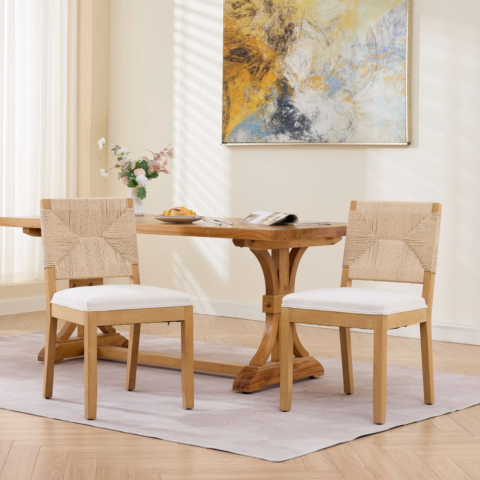 Mid-Century Modern Rope Rattan Dining Chairs Set of 2 - Image 16