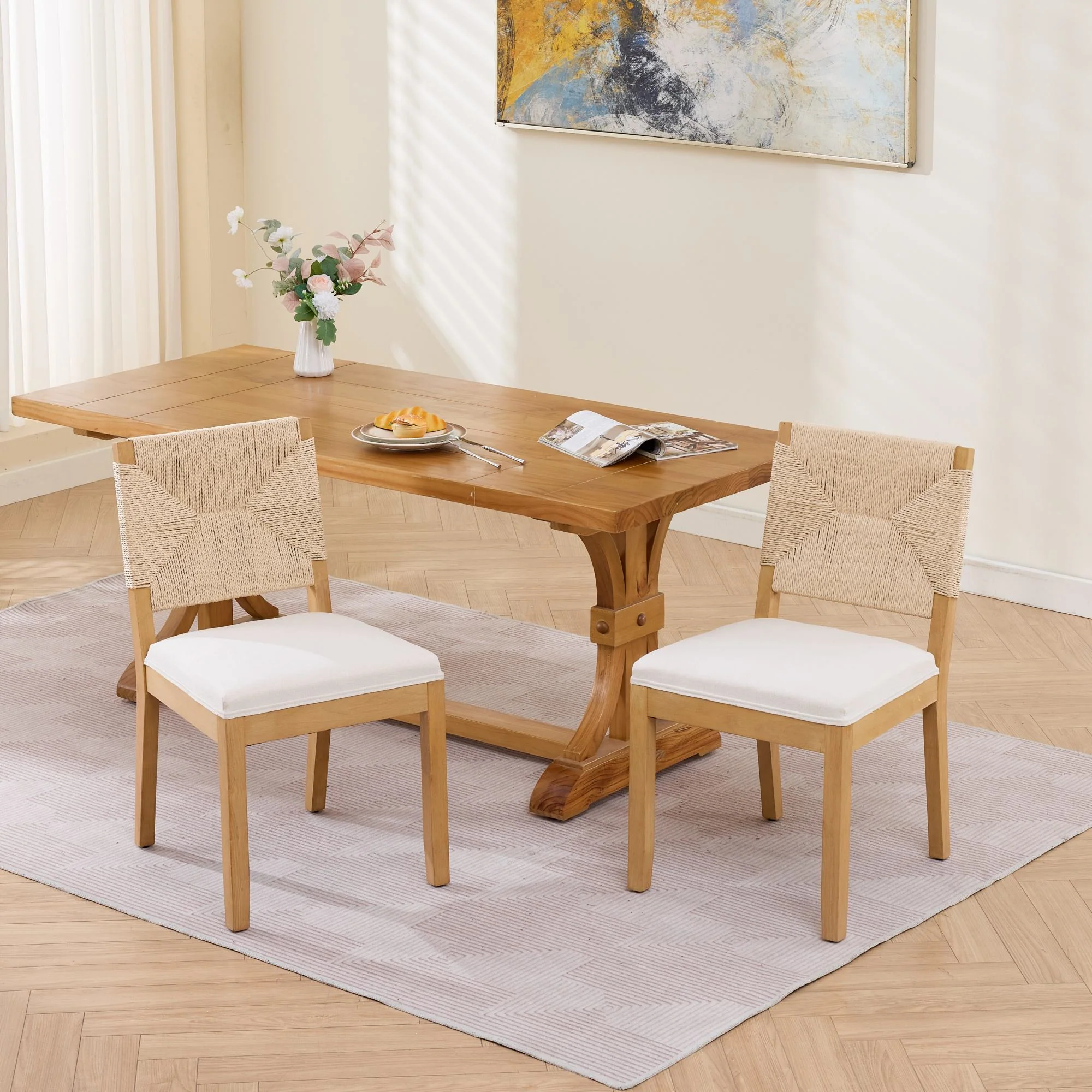 Mid-Century Modern Rope Rattan Dining Chairs Set of 2 - Image 17