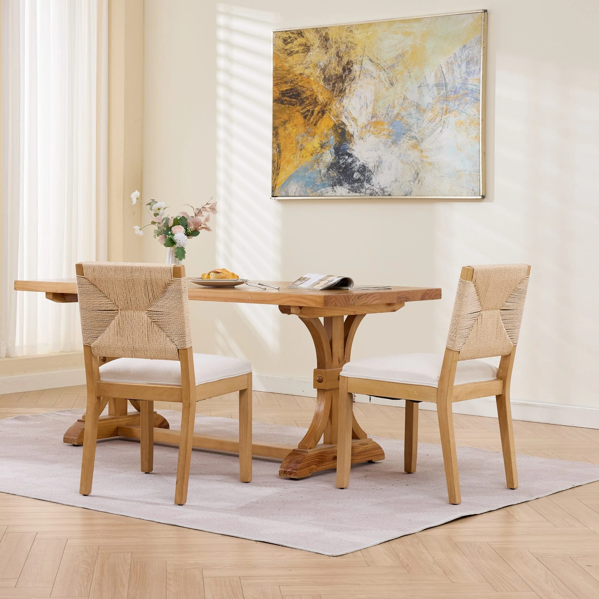 Mid-Century Modern Rope Rattan Dining Chairs Set of 2 - Image 18