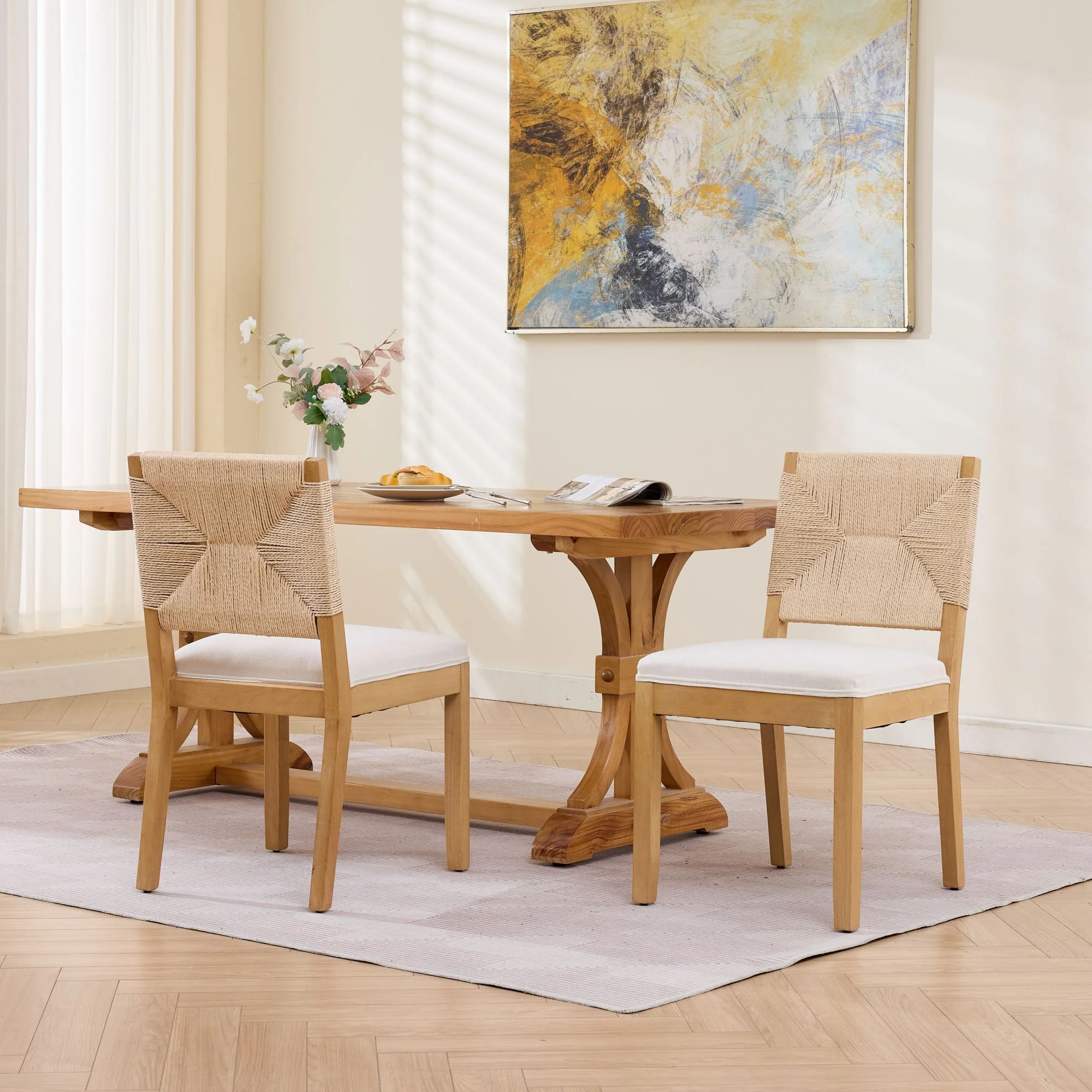 Mid-Century Modern Rope Rattan Dining Chairs Set of 2 - Image 19