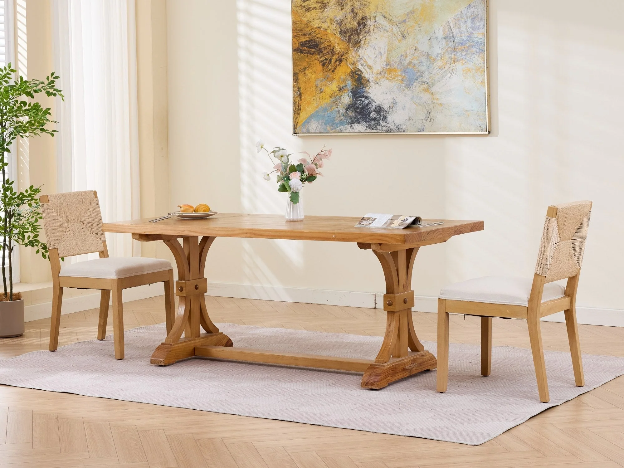 Mid-Century Modern Rope Rattan Dining Chairs Set of 2 - Image 20