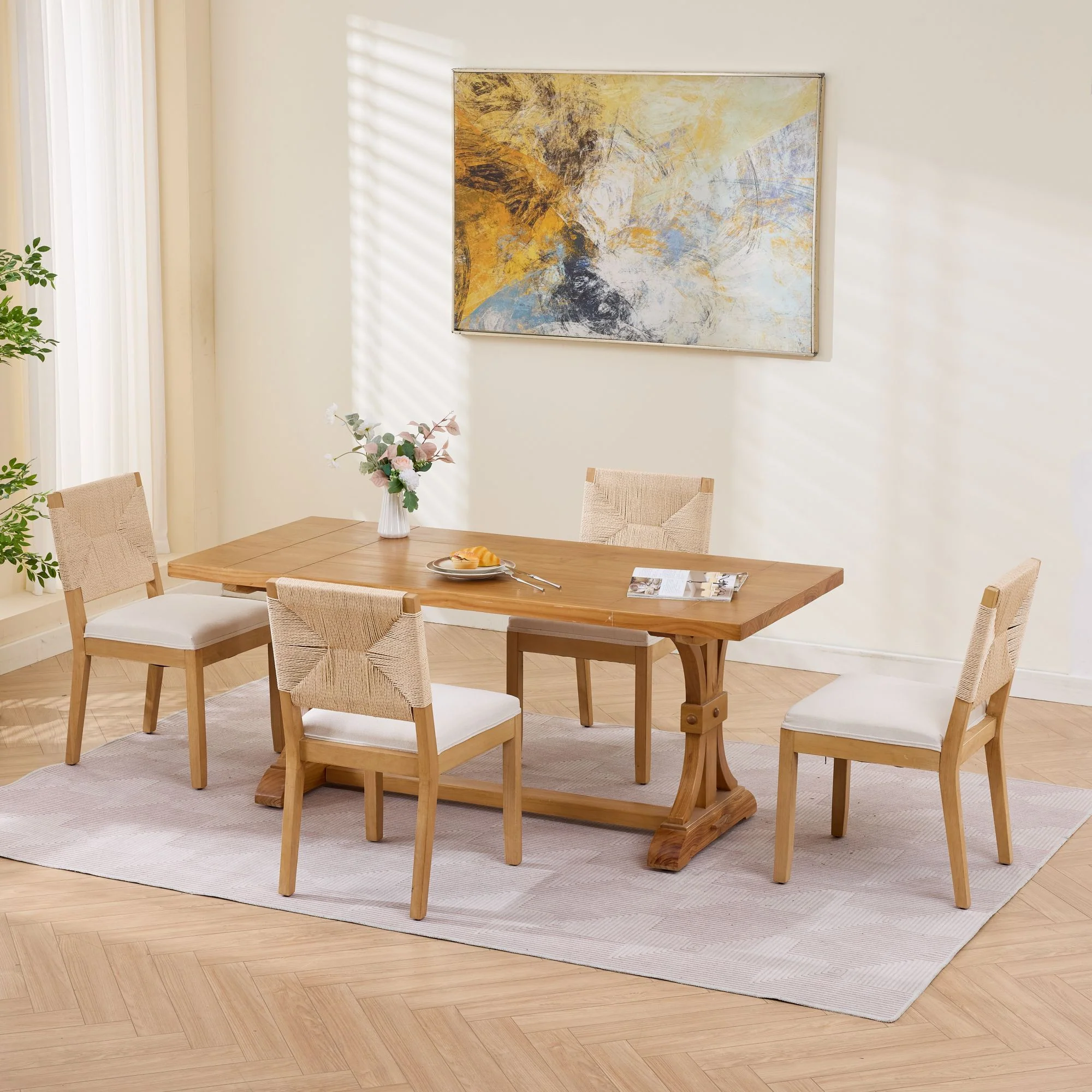 Mid-Century Modern Rope Rattan Dining Chairs Set of 2 - Image 21