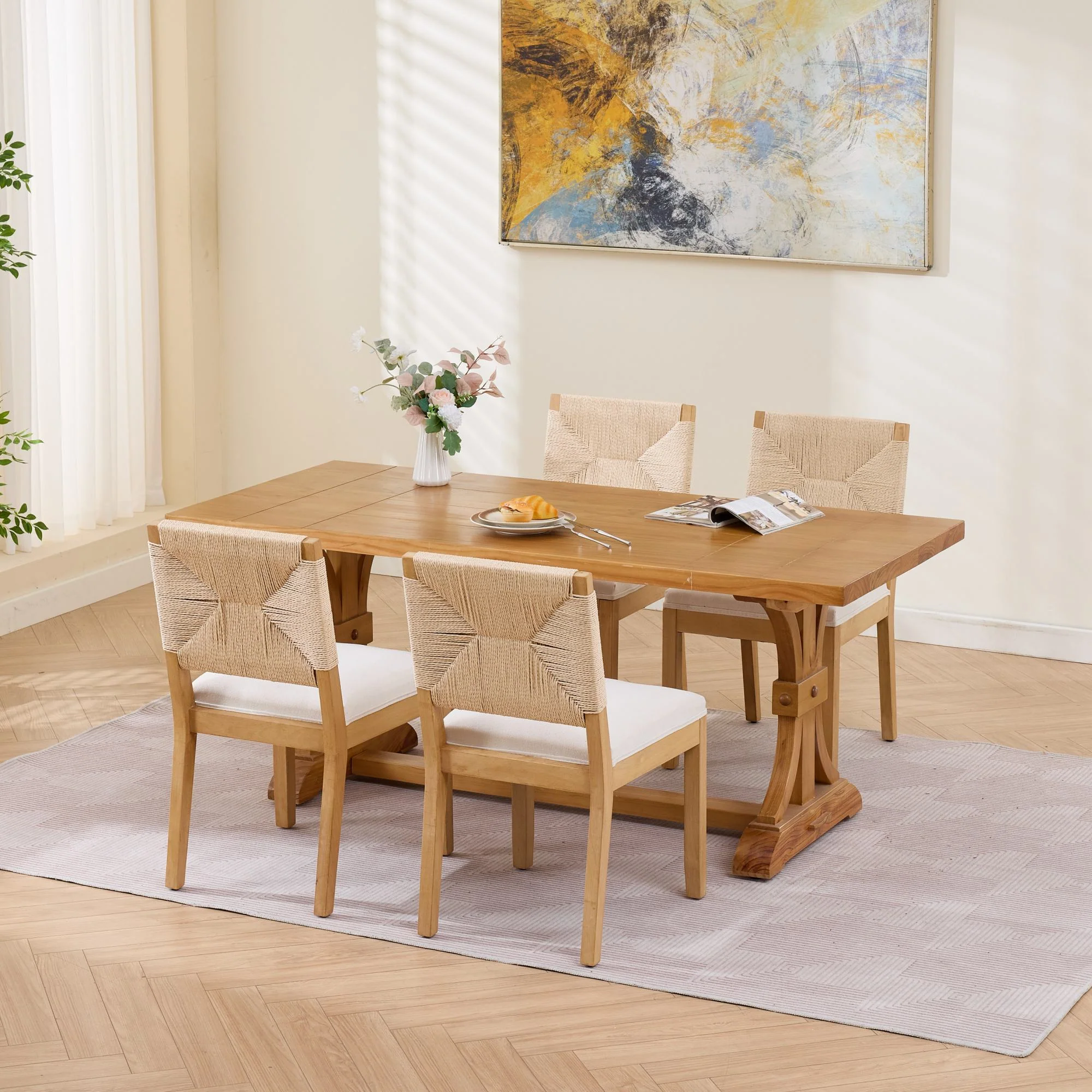 Mid-Century Modern Rope Rattan Dining Chairs Set of 2 - Image 22