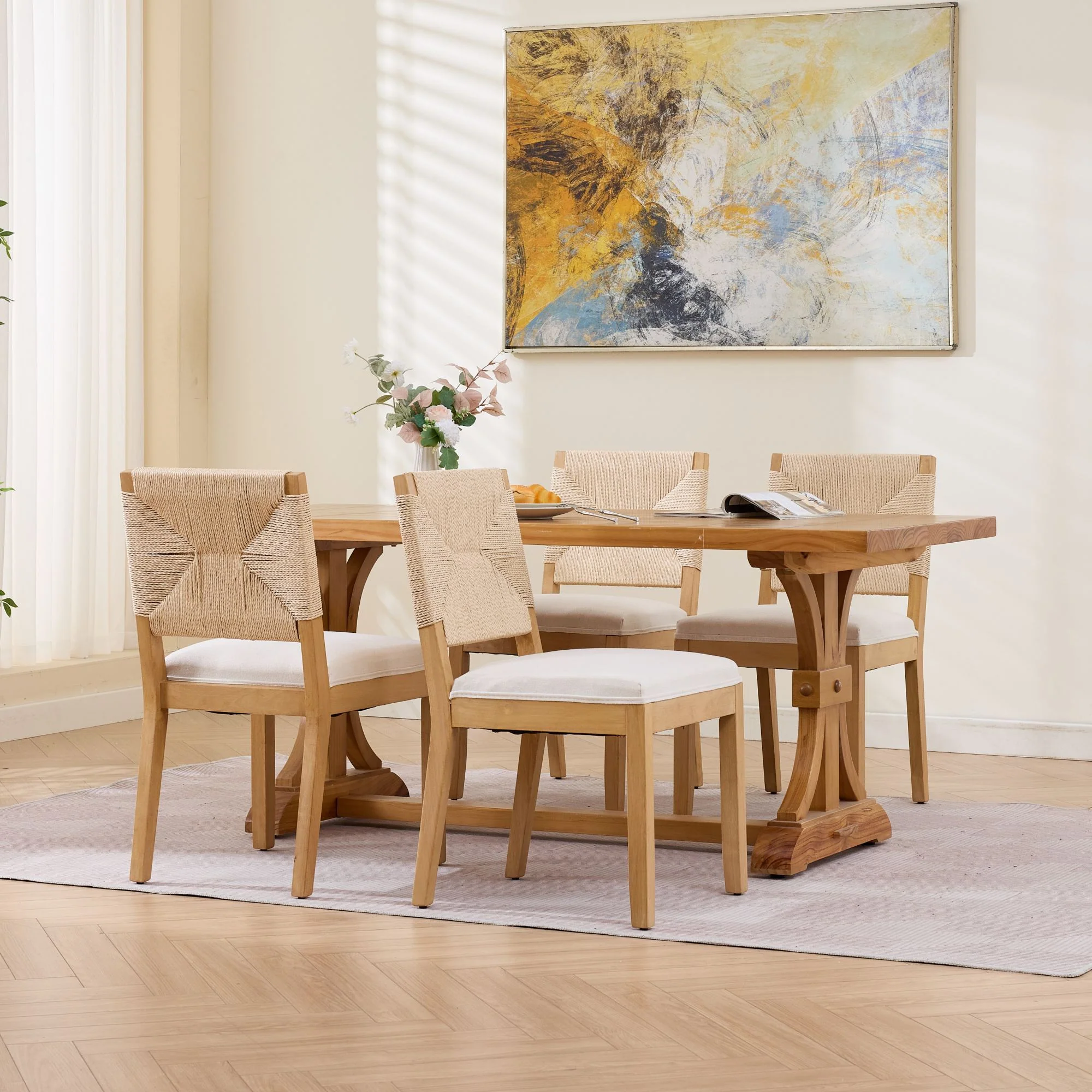 Mid-Century Modern Rope Rattan Dining Chairs Set of 2 - Image 23