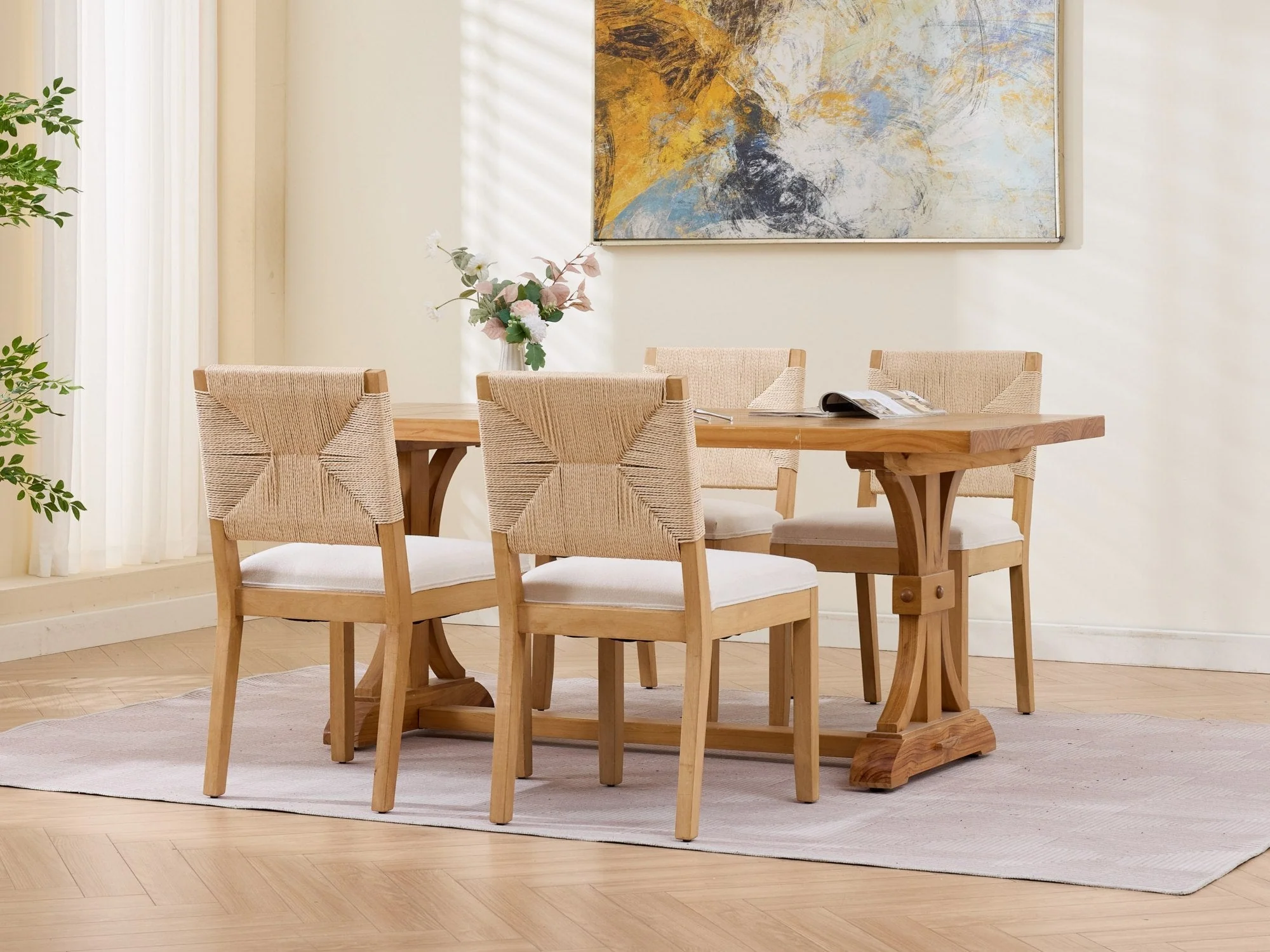 Mid-Century Modern Rope Rattan Dining Chairs Set of 2 - Image 24