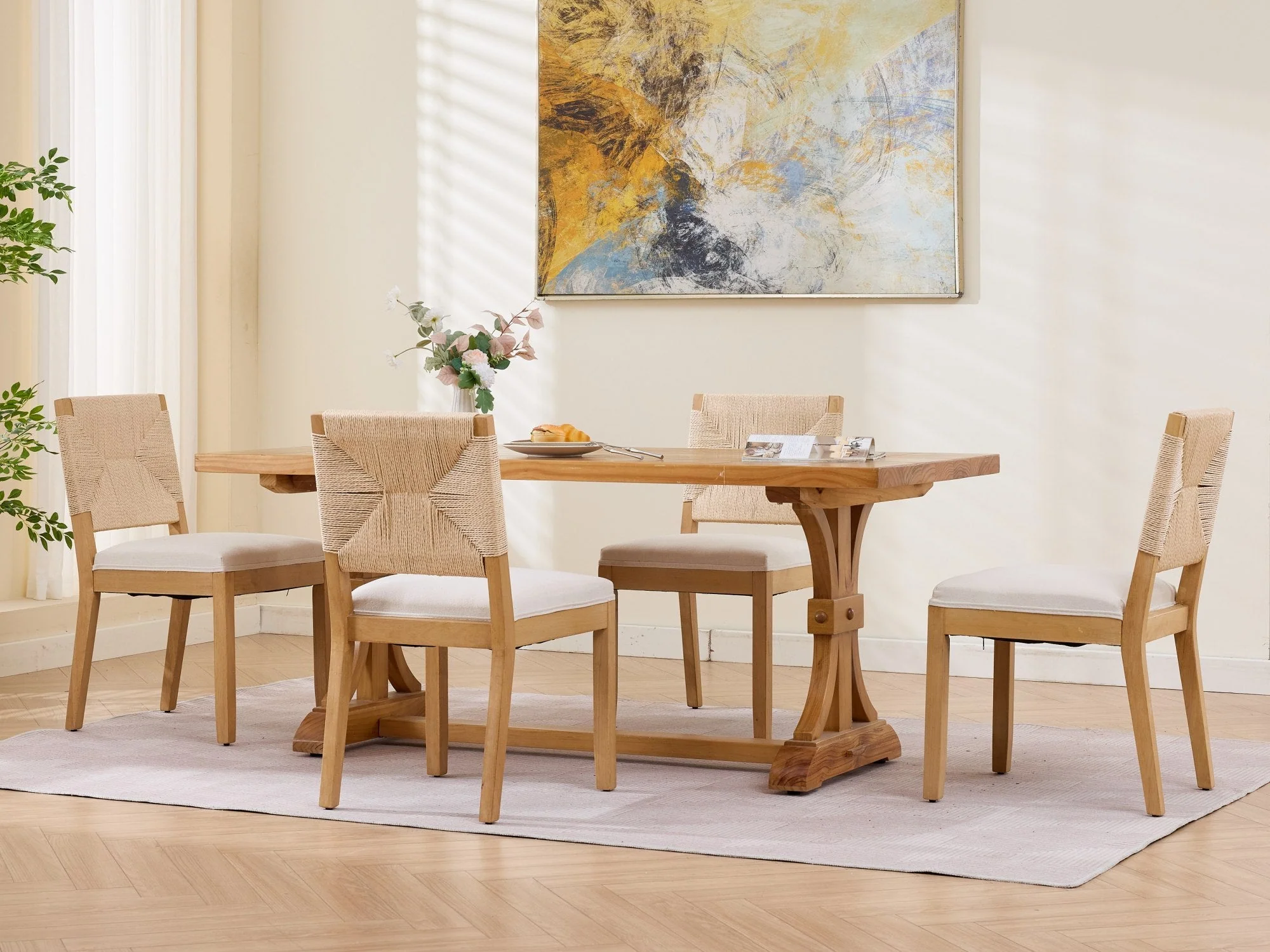 Mid-Century Modern Rope Rattan Dining Chairs Set of 2 - Image 25