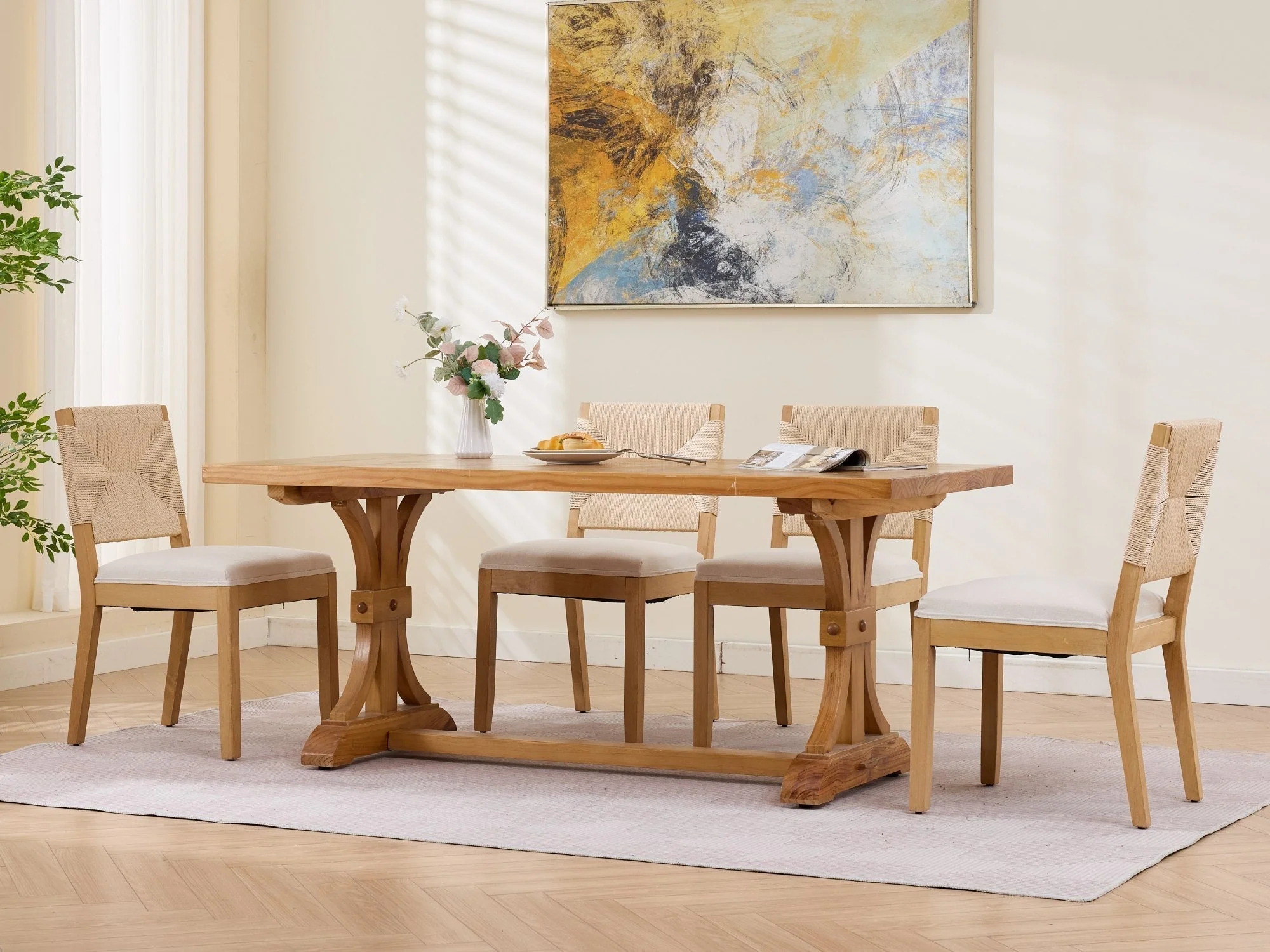 Mid-Century Modern Rope Rattan Dining Chairs Set of 2 - Image 26