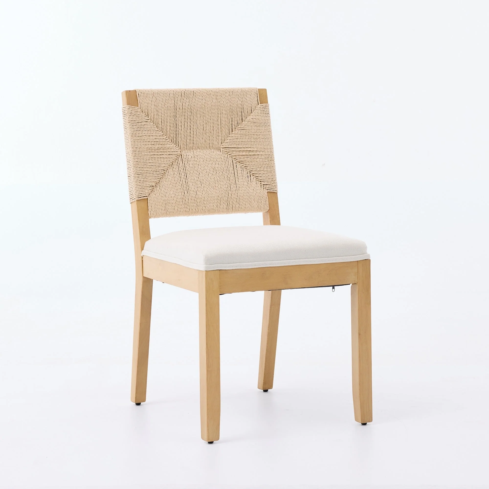 Mid-Century Modern Rope Rattan Dining Chairs Set of 2 - Image 3