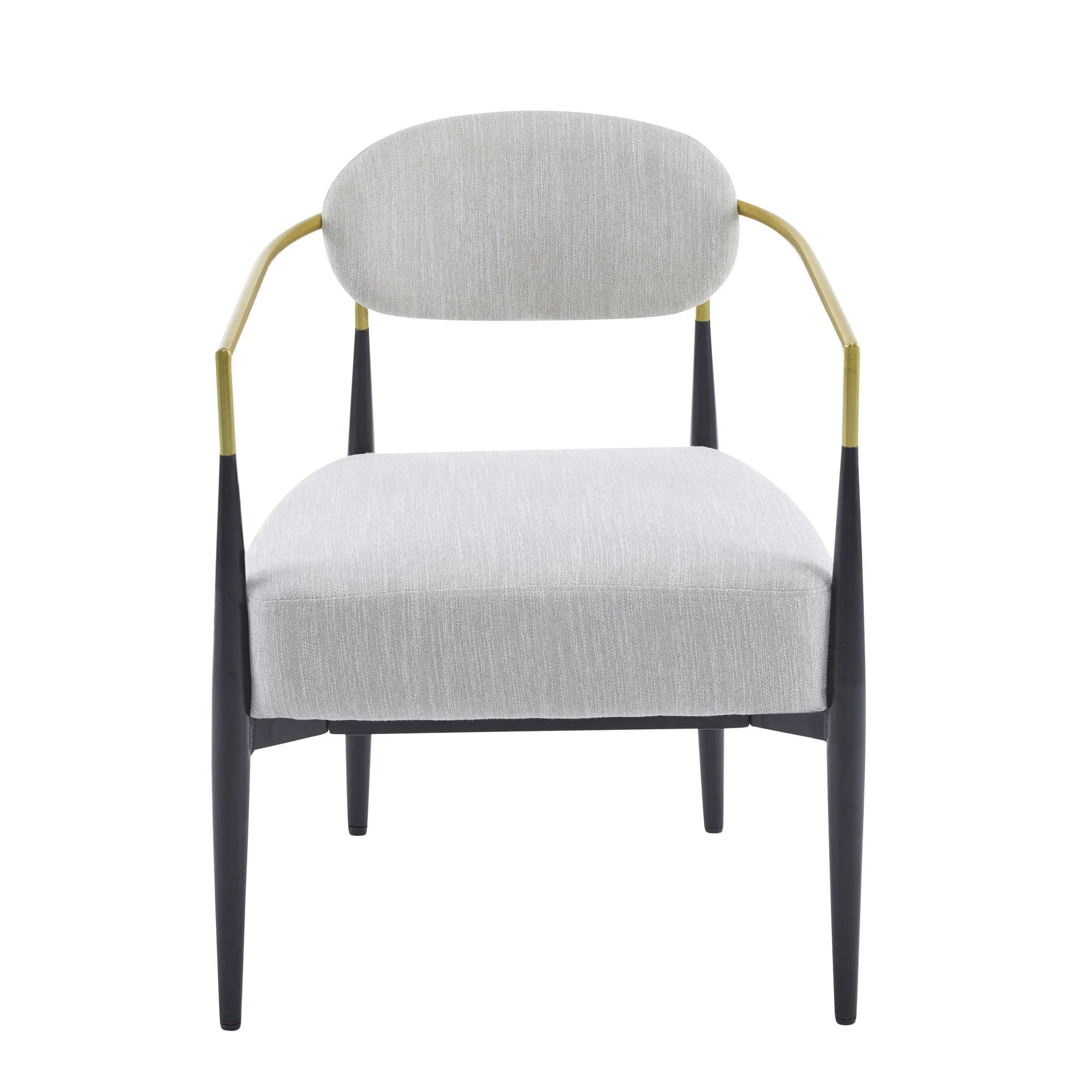Mid Century Modern Upholstered Accent Armchair With Tapered Legs - Beige / Black / Gold - Image 4