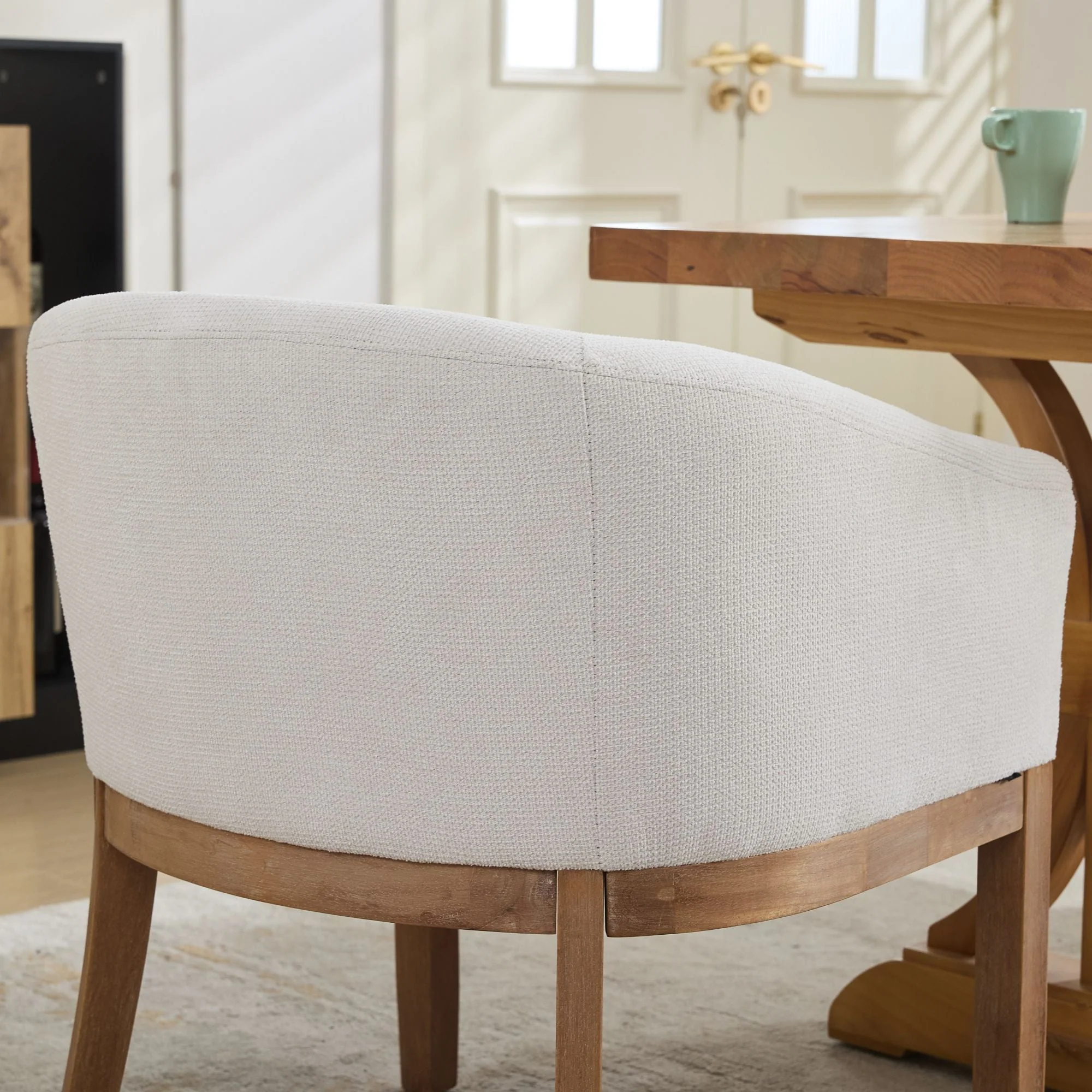 Mid Century Modern Upholstered Barrel Dining Chair with Arms - Image 10