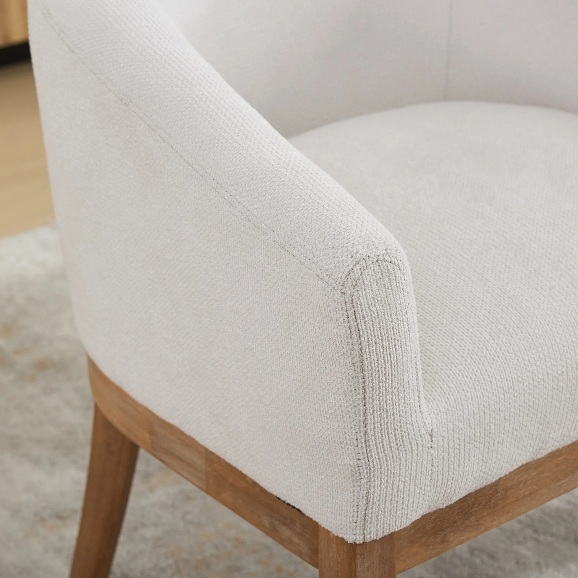 Mid Century Modern Upholstered Barrel Dining Chair with Arms - Image 11