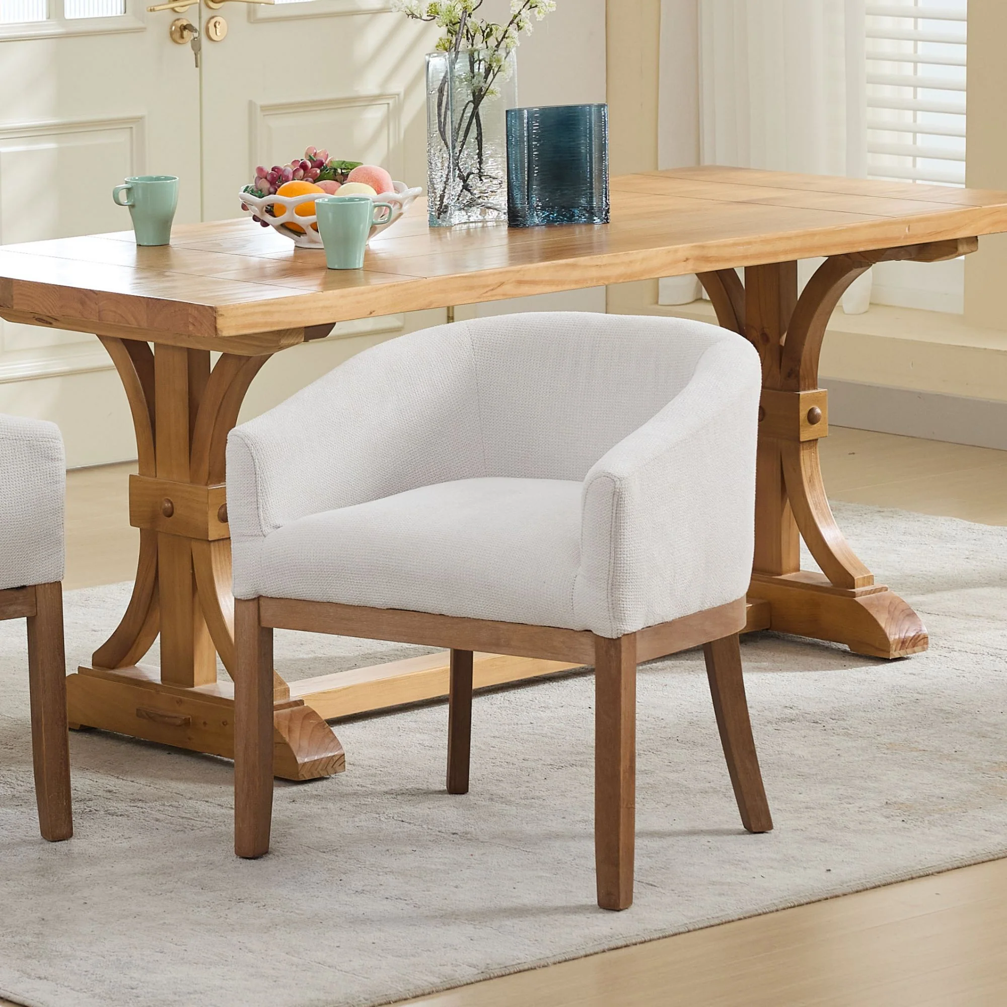 Mid Century Modern Upholstered Barrel Dining Chair with Arms - Image 13