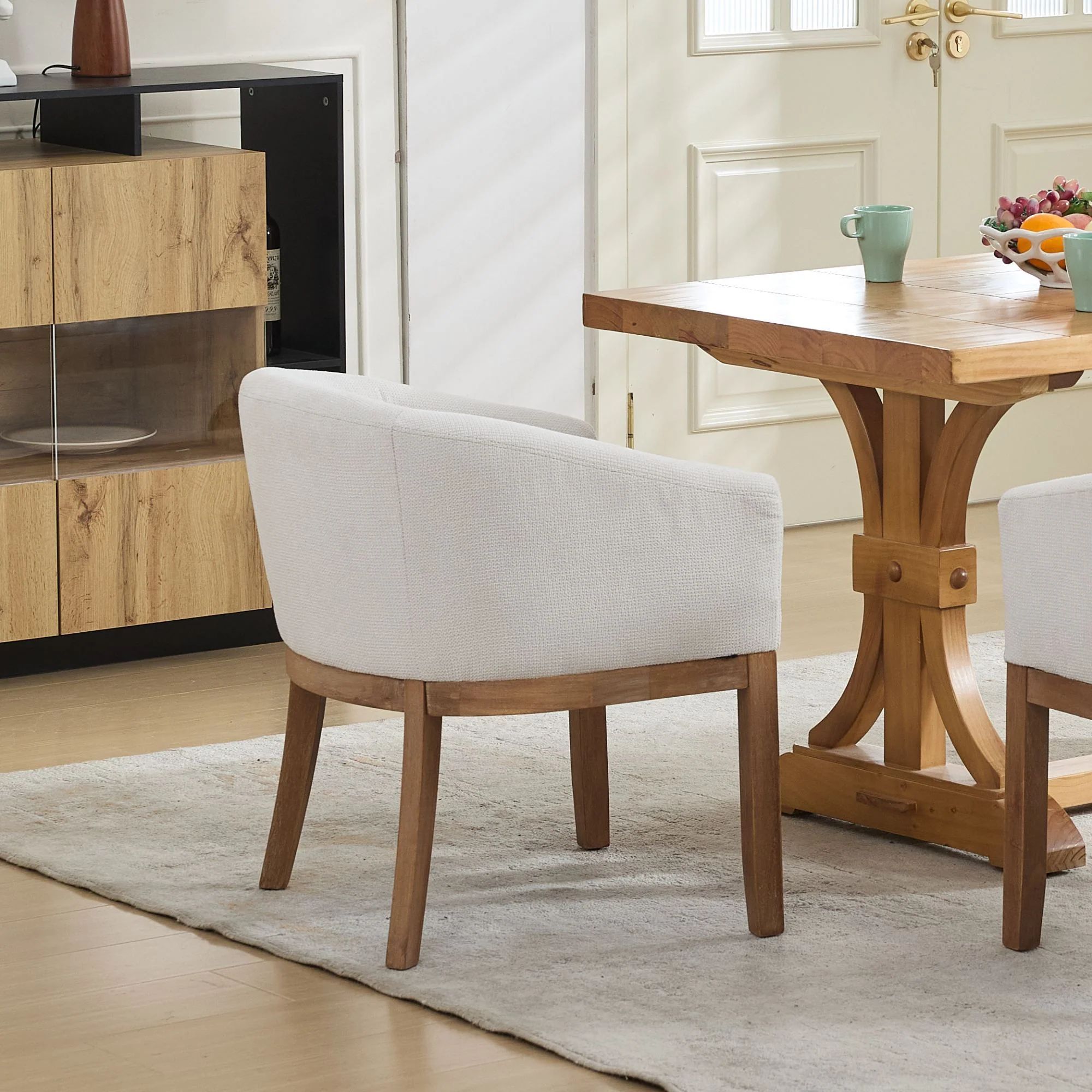 Mid Century Modern Upholstered Barrel Dining Chair with Arms - Image 14