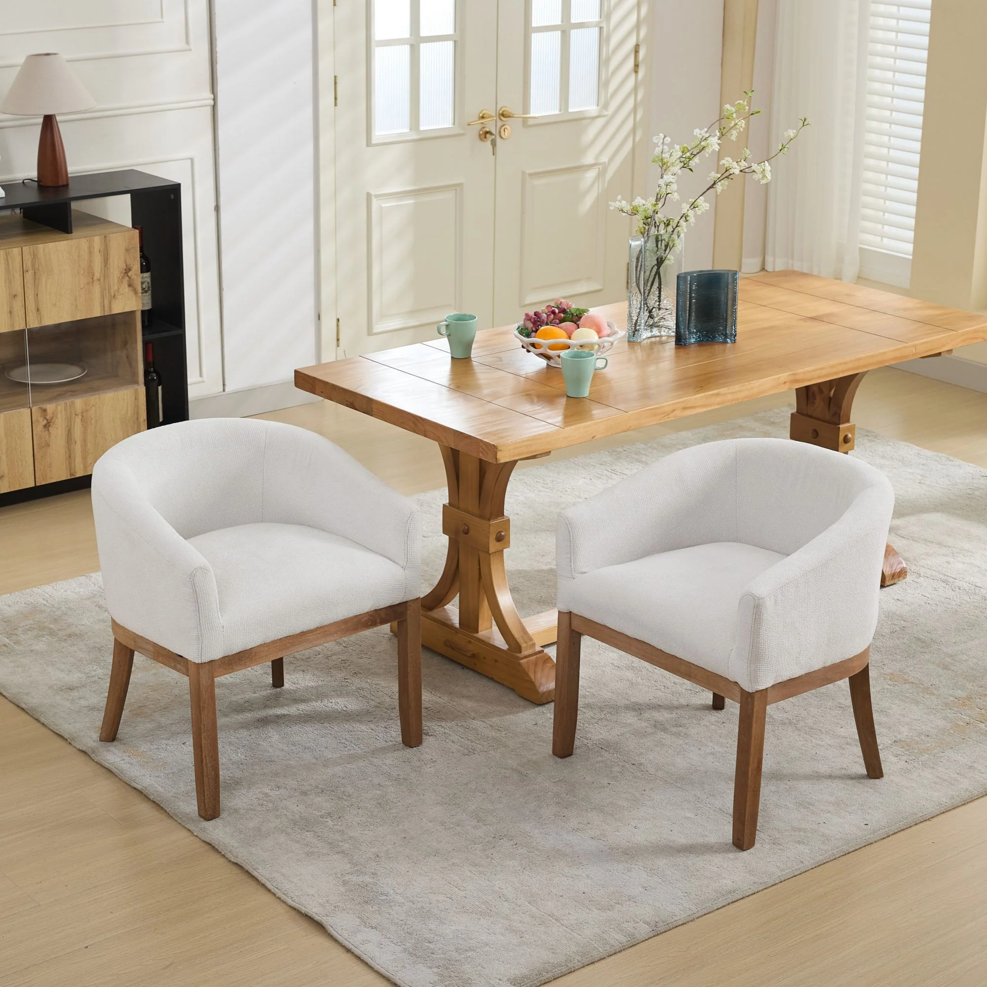 Mid Century Modern Upholstered Barrel Dining Chair with Arms - Image 15