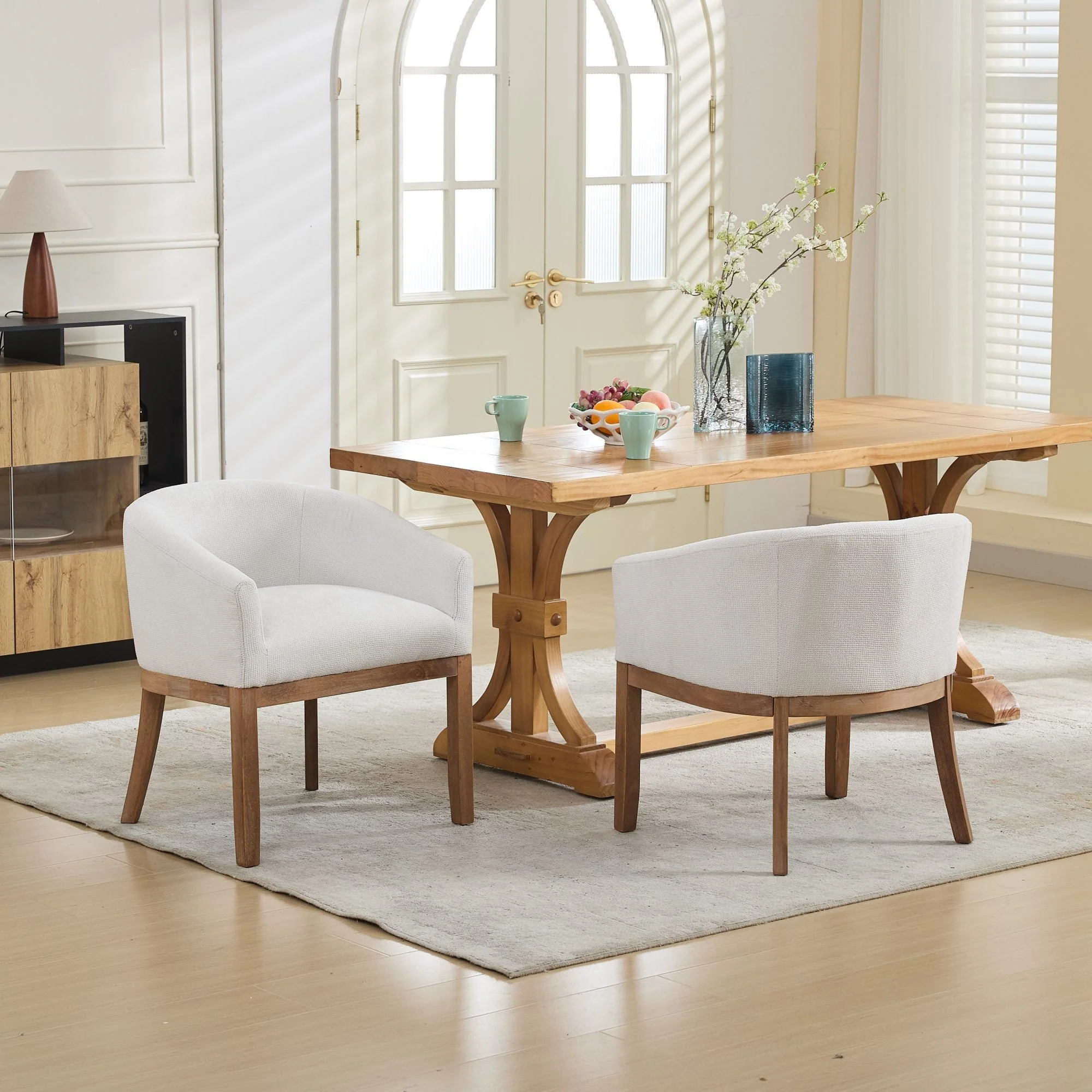 Mid Century Modern Upholstered Barrel Dining Chair with Arms - Image 16