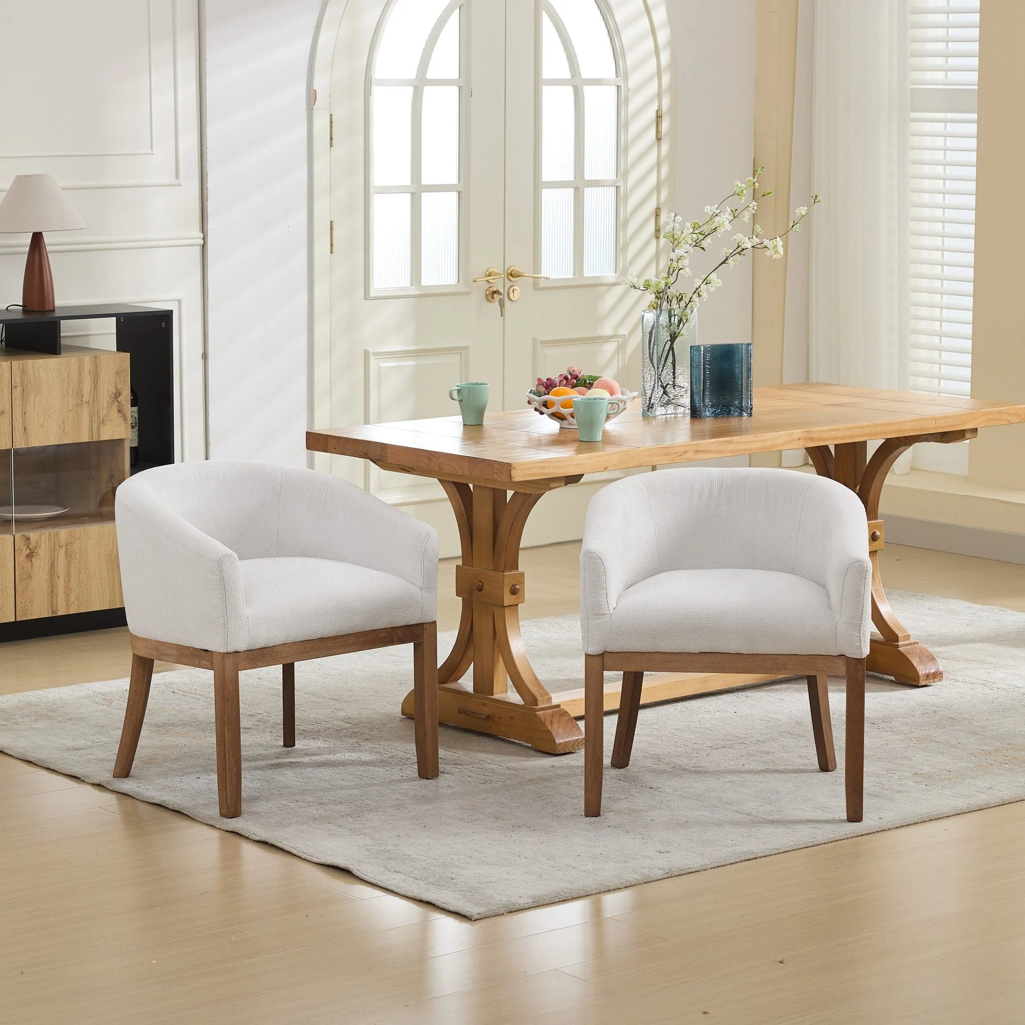 Mid Century Modern Upholstered Barrel Dining Chair with Arms - Image 17