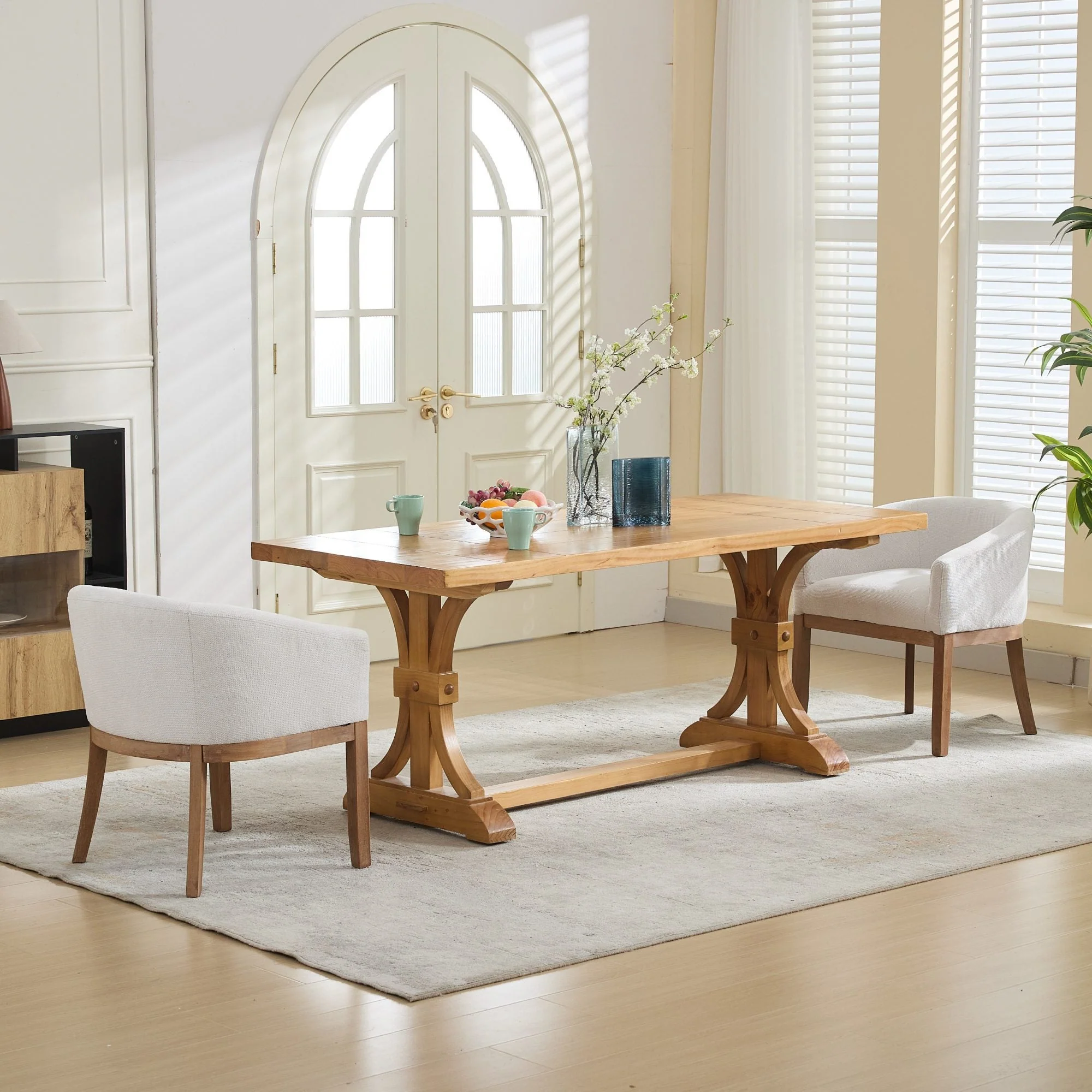 Mid Century Modern Upholstered Barrel Dining Chair with Arms - Image 18