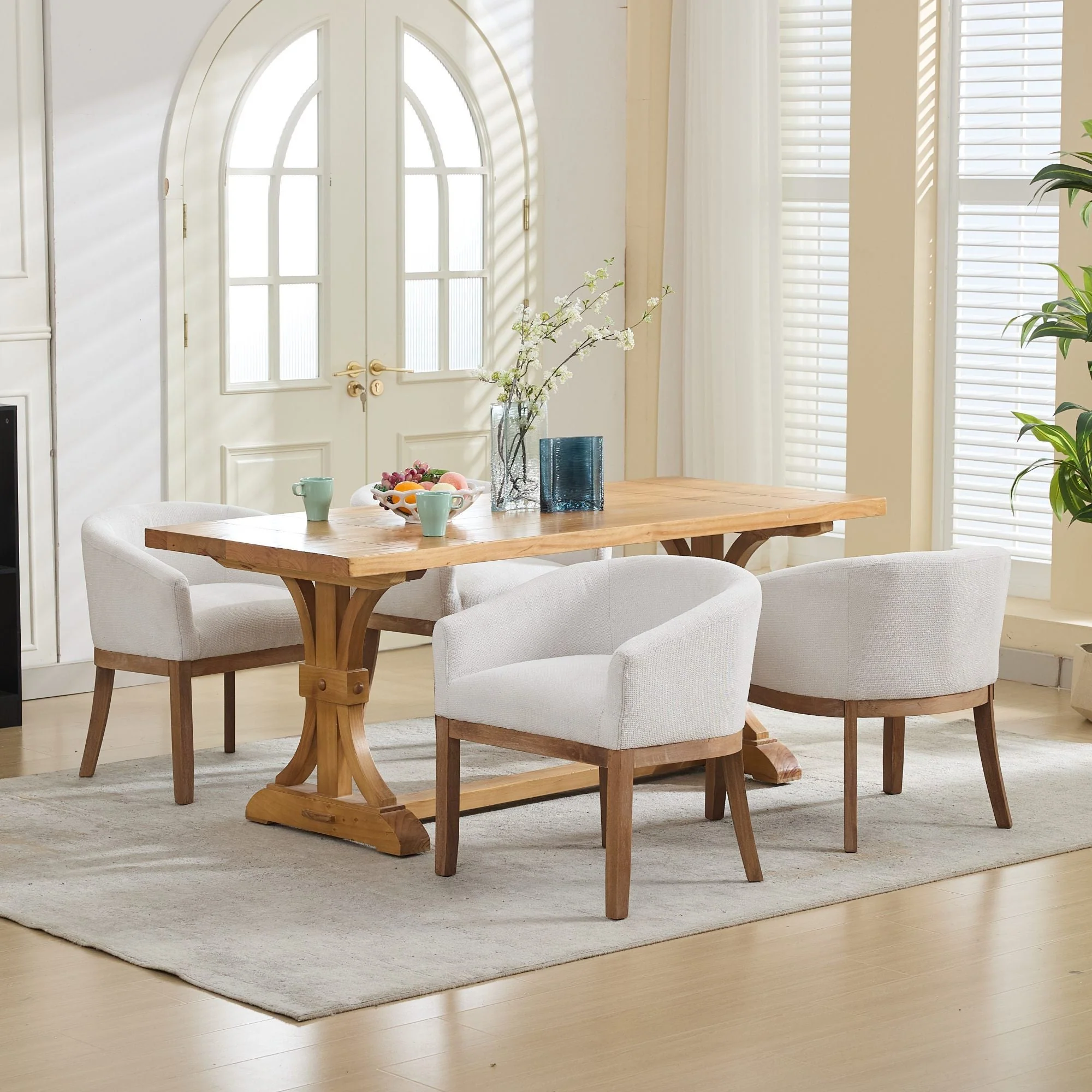 Mid Century Modern Upholstered Barrel Dining Chair with Arms - Image 19