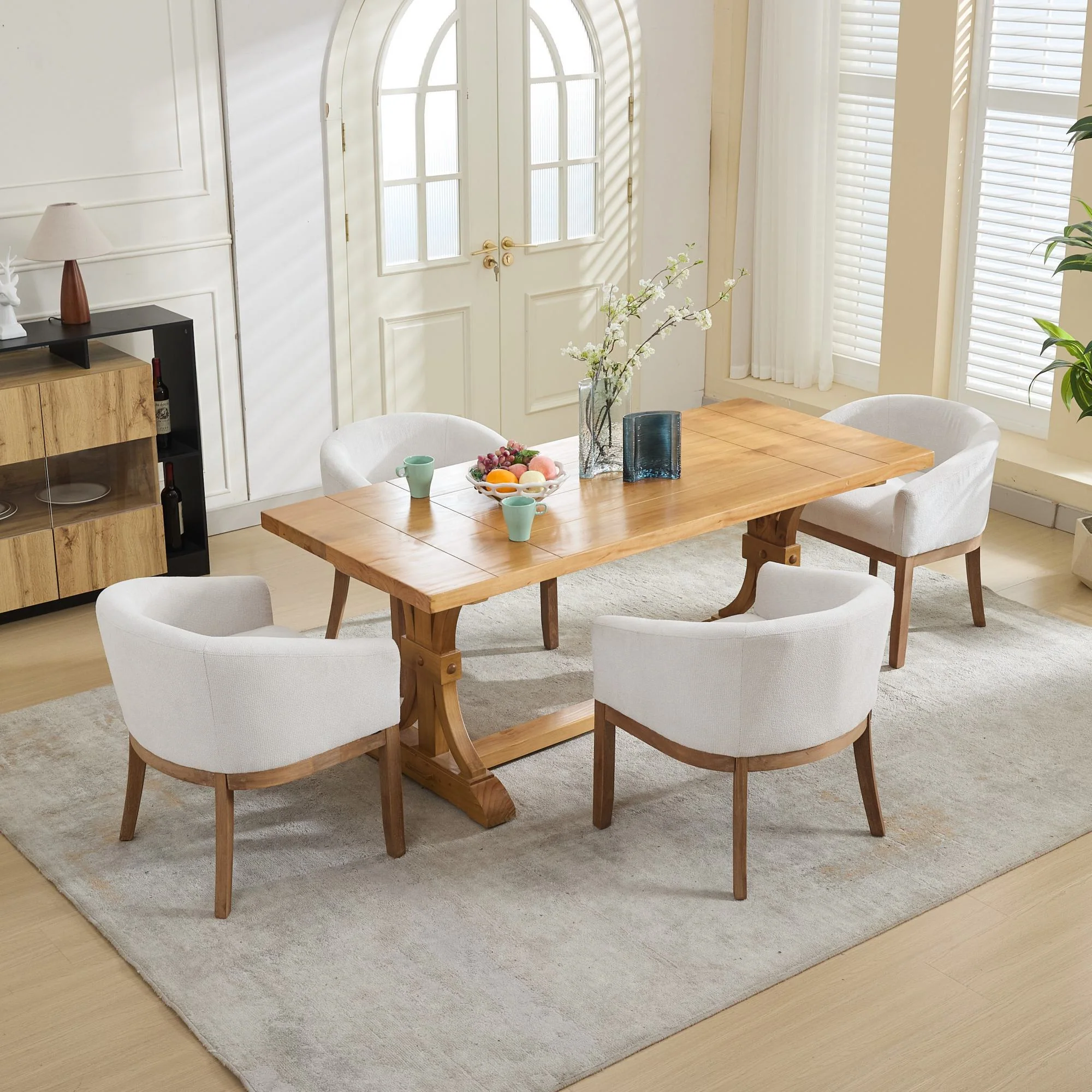 Mid Century Modern Upholstered Barrel Dining Chair with Arms - Image 21
