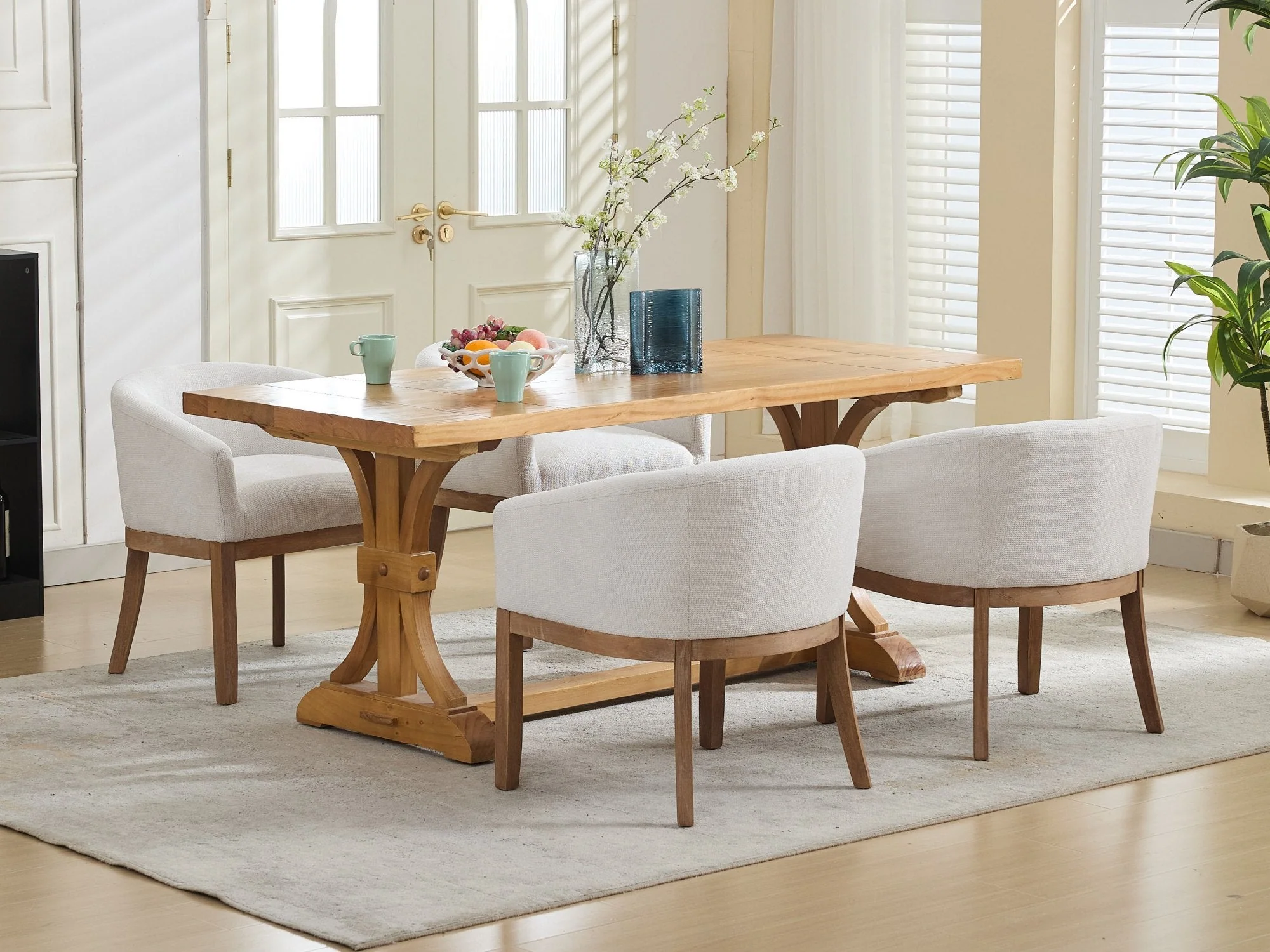 Mid Century Modern Upholstered Barrel Dining Chair with Arms - Image 23