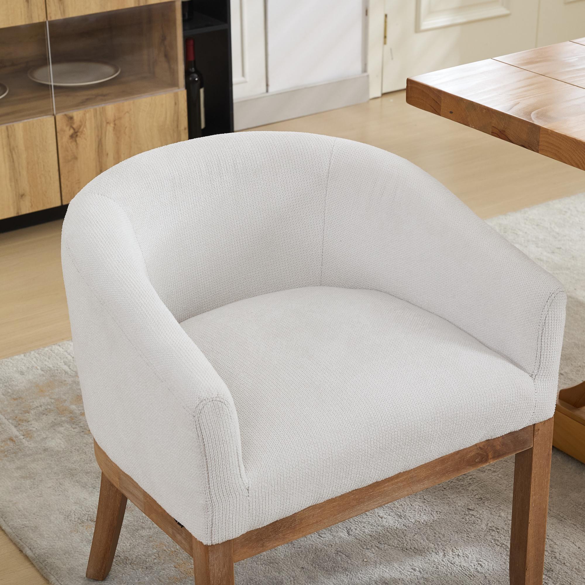 Mid Century Modern Upholstered Barrel Dining Chair with Arms - Image 9