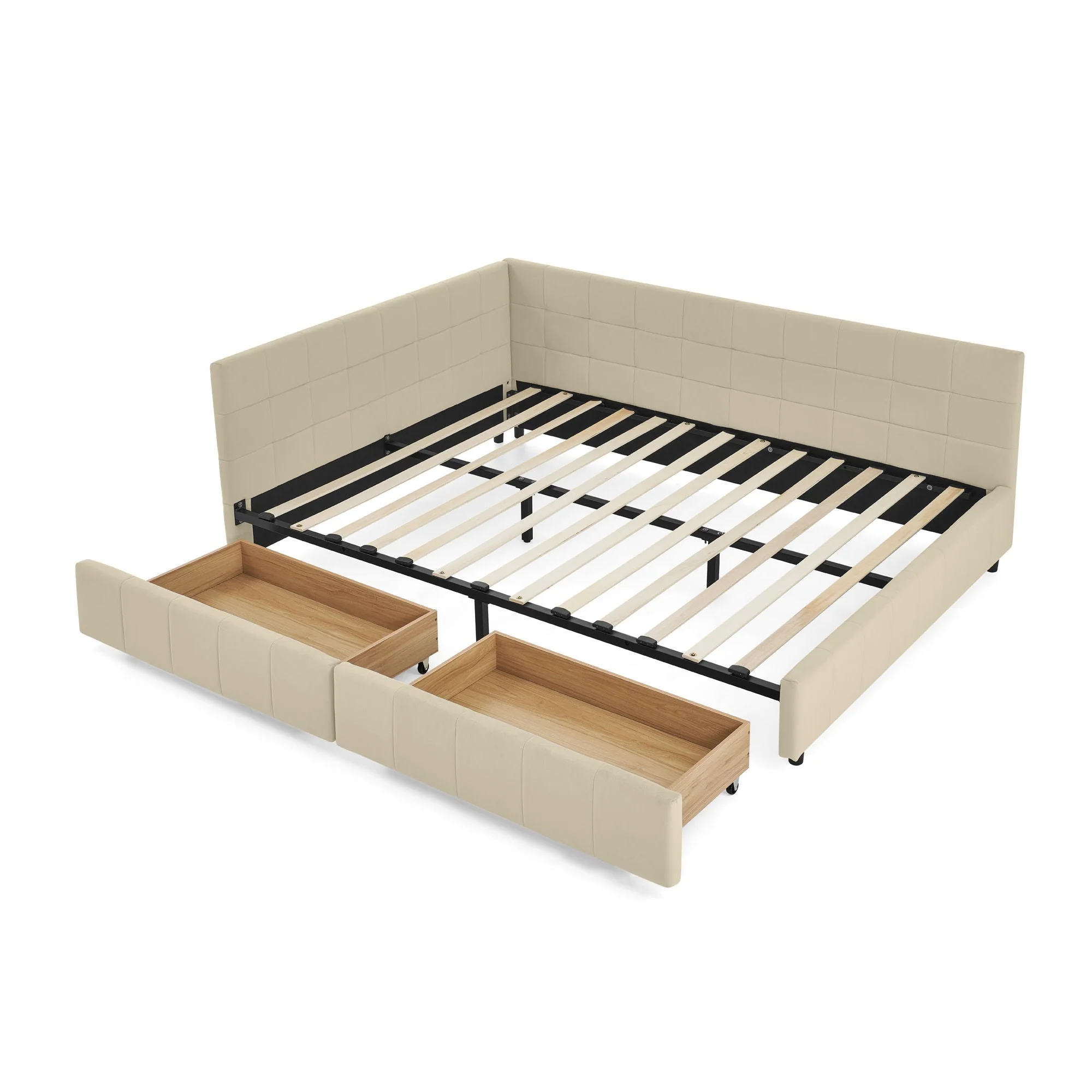 Mid-Century Storage Upholstered Tufted Bed Frame With Backrest And Armrests - Image 10