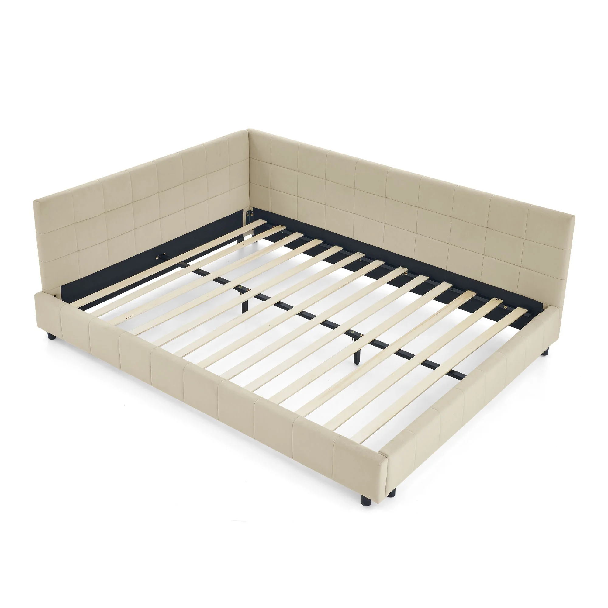 Mid-Century Storage Upholstered Tufted Bed Frame With Backrest And Armrests - Image 11