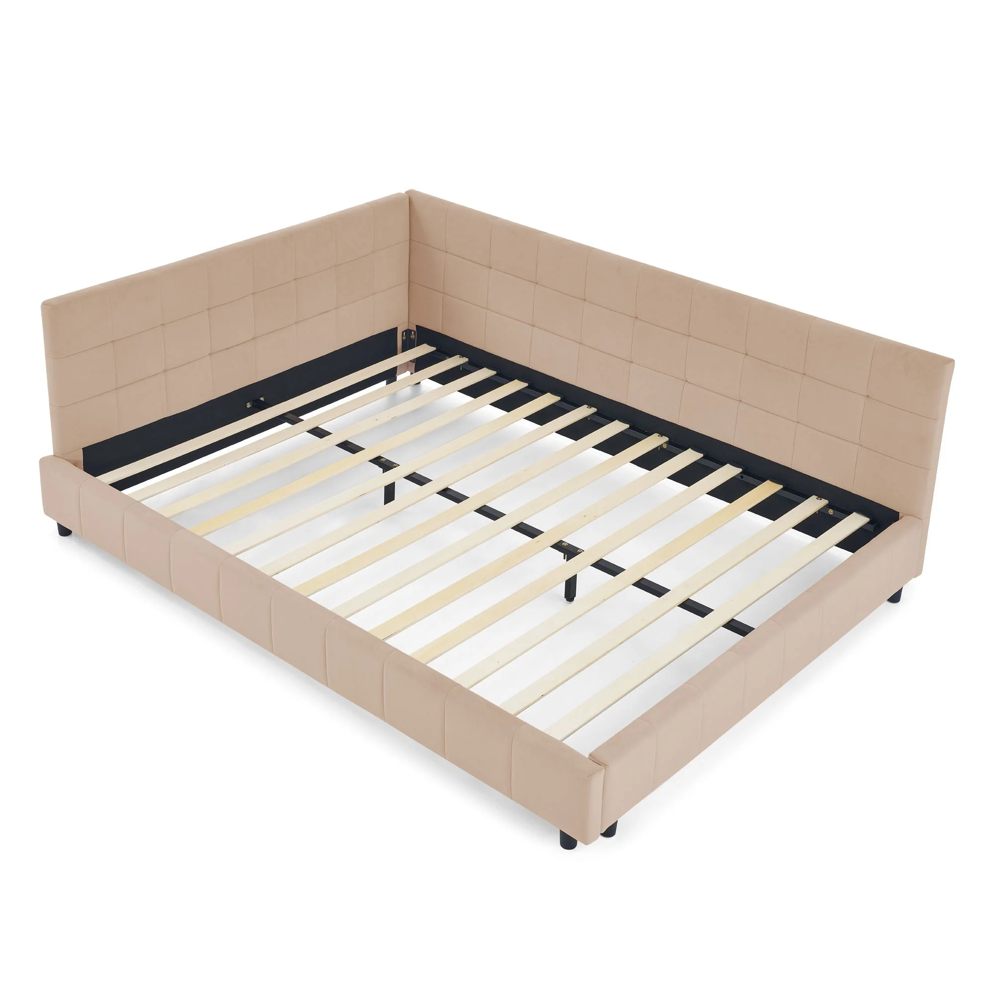 Mid-Century Storage Upholstered Tufted Bed Frame With Backrest And Armrests - Image 12