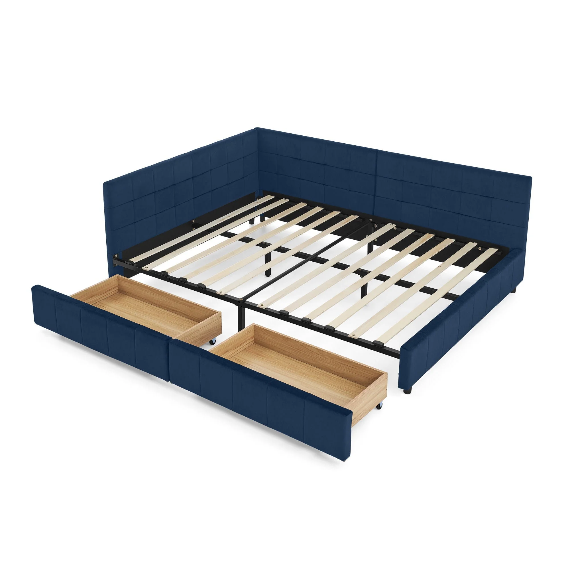Mid-Century Storage Upholstered Tufted Bed Frame With Backrest And Armrests - Image 15