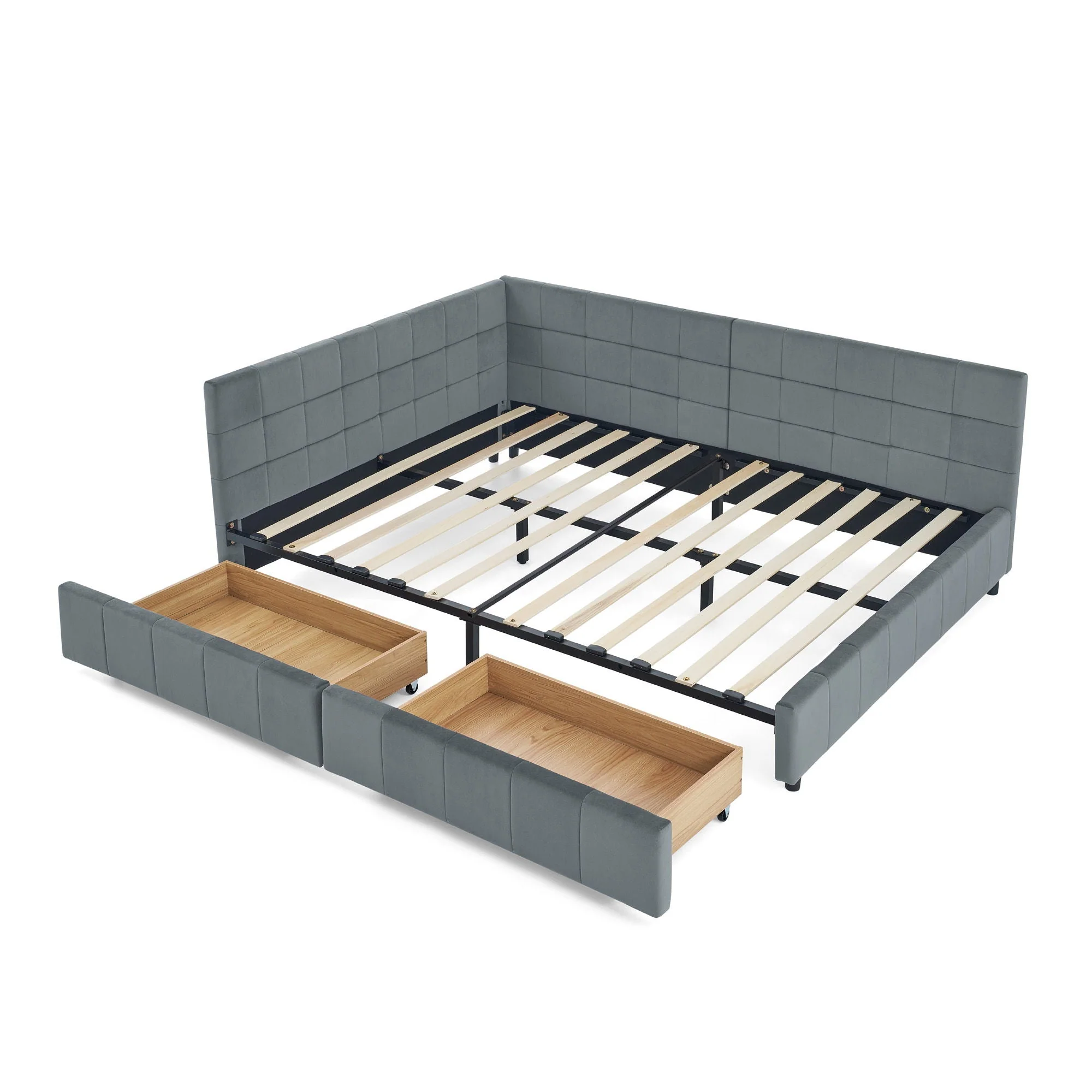 Mid-Century Storage Upholstered Tufted Bed Frame With Backrest And Armrests - Image 16