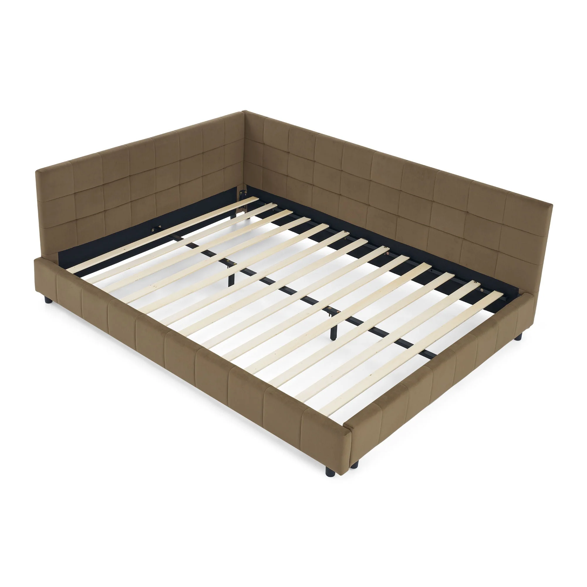 Mid-Century Storage Upholstered Tufted Bed Frame With Backrest And Armrests - Image 20