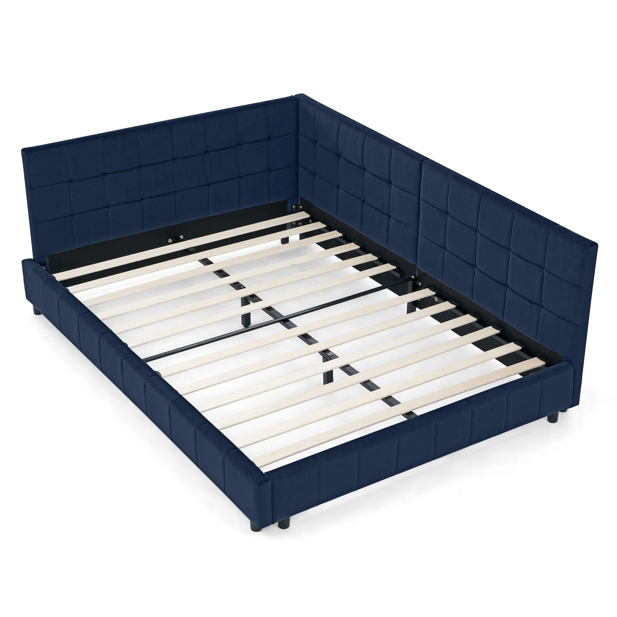 Mid-Century Storage Upholstered Tufted Bed Frame With Backrest And Armrests - Image 22