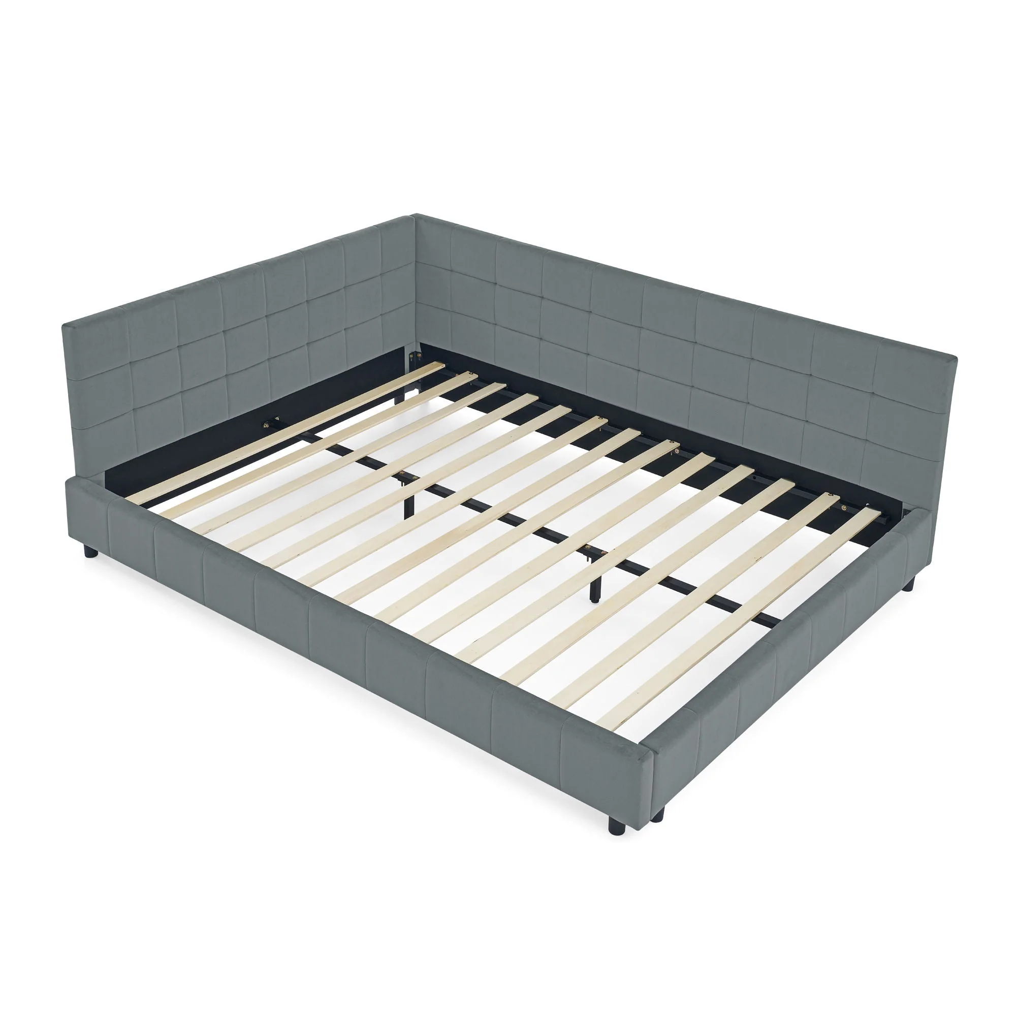 Mid-Century Storage Upholstered Tufted Bed Frame With Backrest And Armrests - Image 4