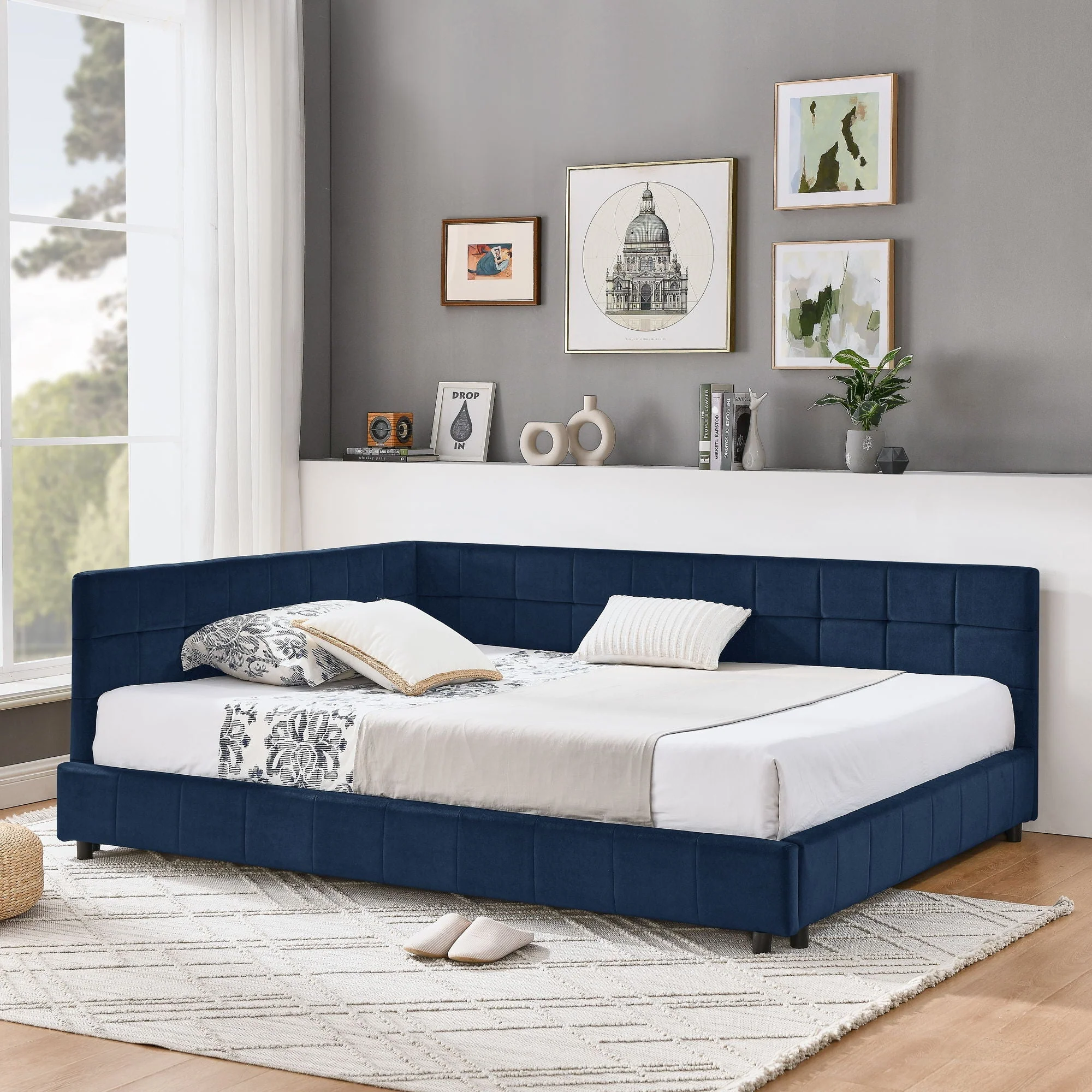 Mid-Century Storage Upholstered Tufted Bed Frame With Backrest And Armrests - Image 41