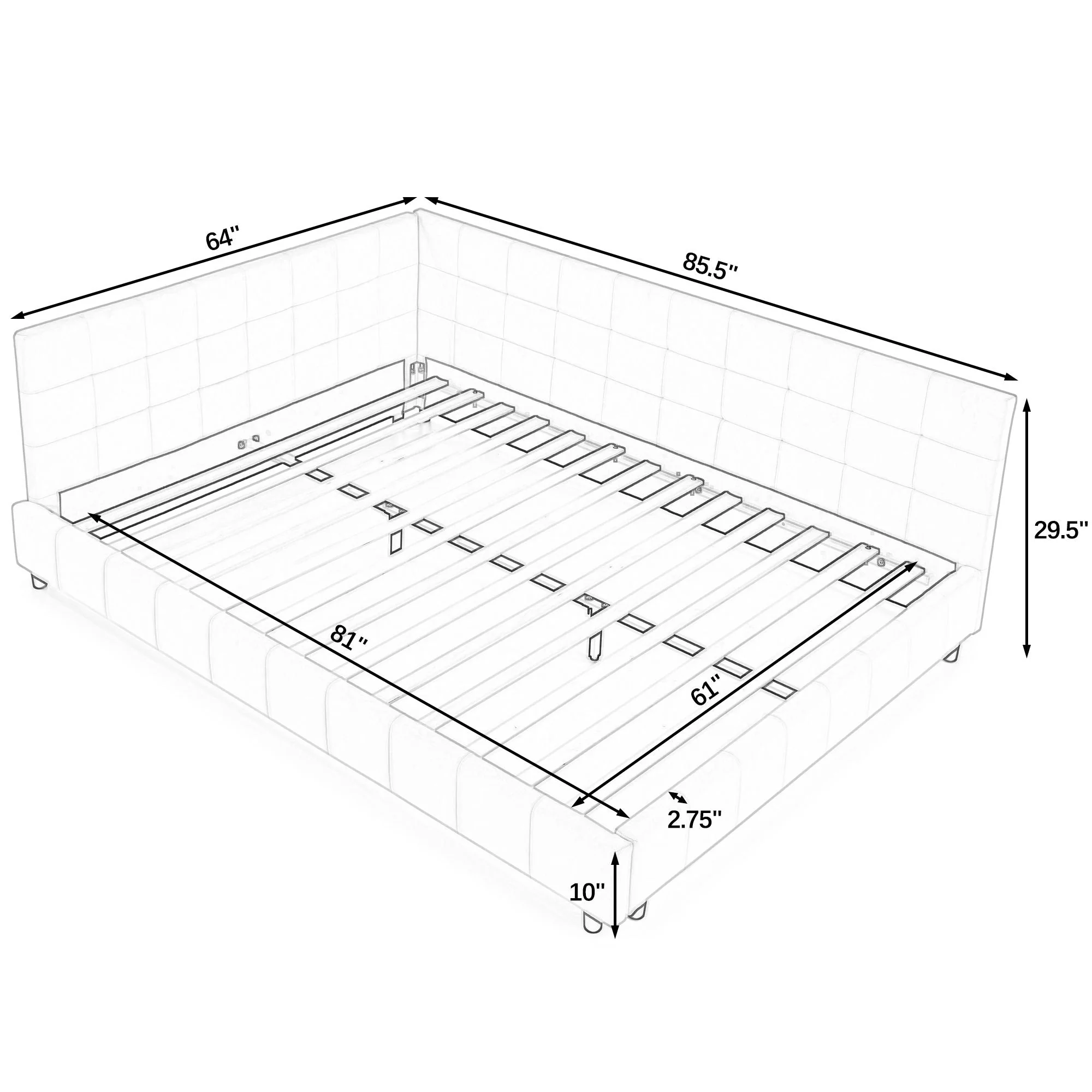 Mid-Century Storage Upholstered Tufted Bed Frame With Backrest And Armrests - Image 43