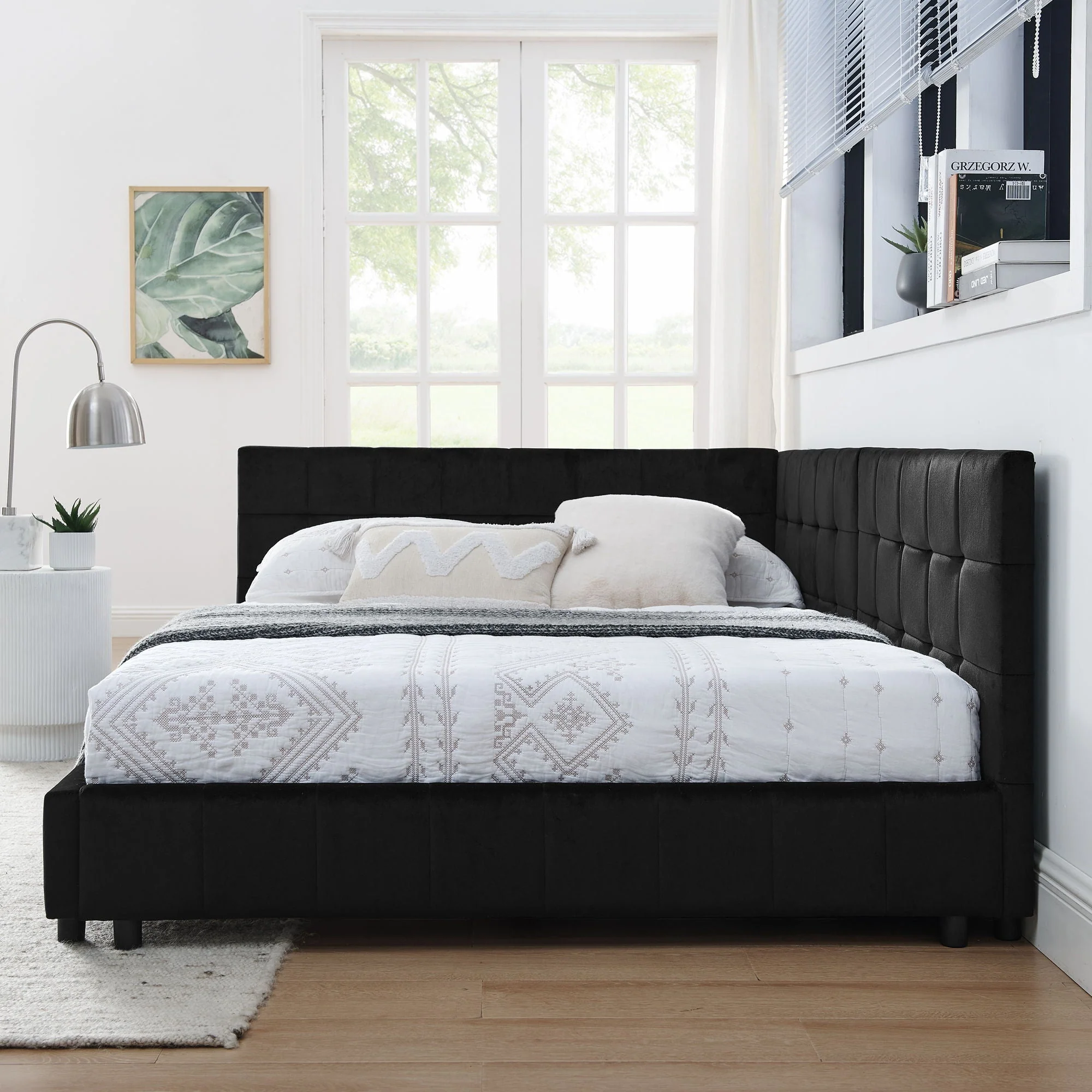 Mid-Century Storage Upholstered Tufted Bed Frame With Backrest And Armrests - Image 48