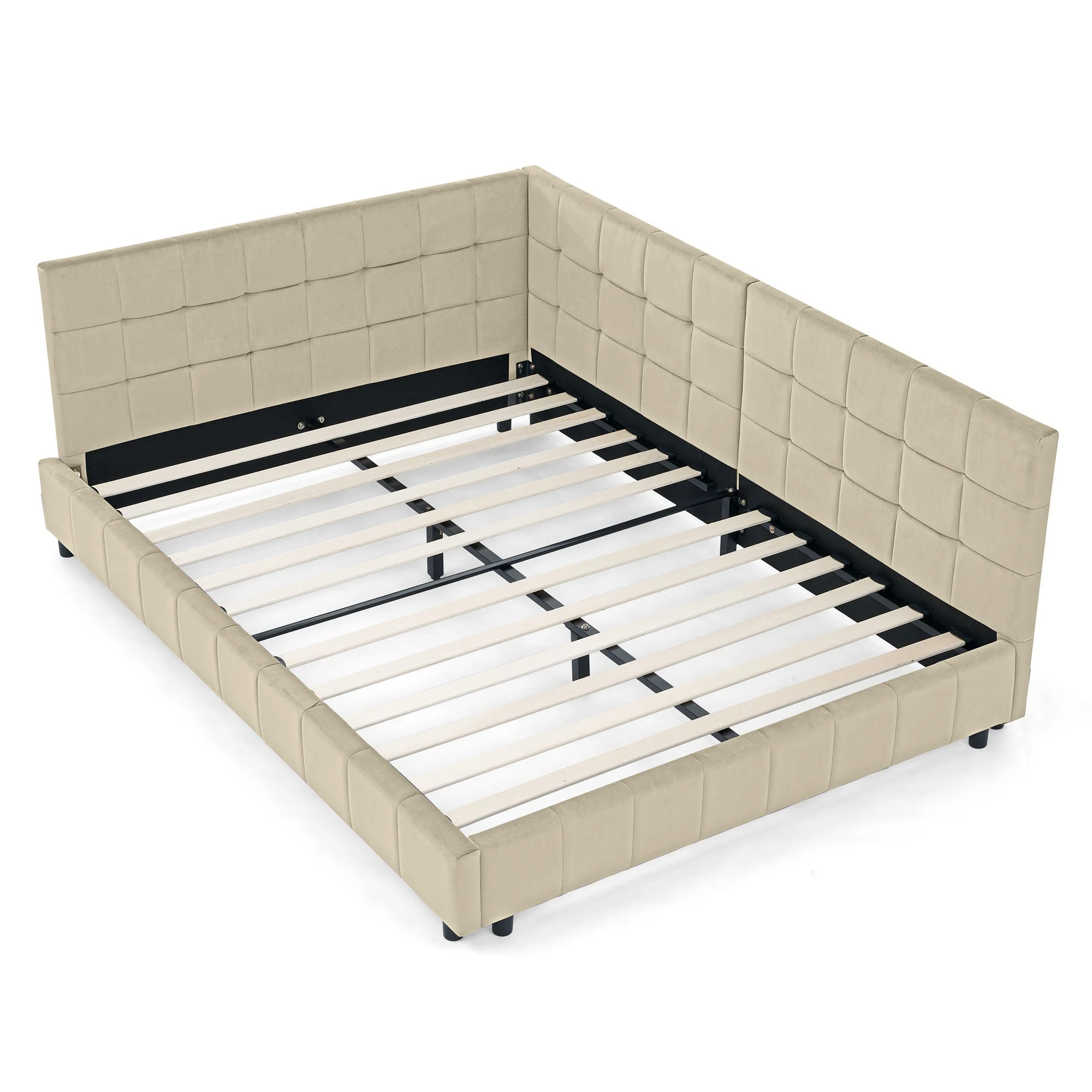 Mid-Century Storage Upholstered Tufted Bed Frame With Backrest And Armrests - Image 5