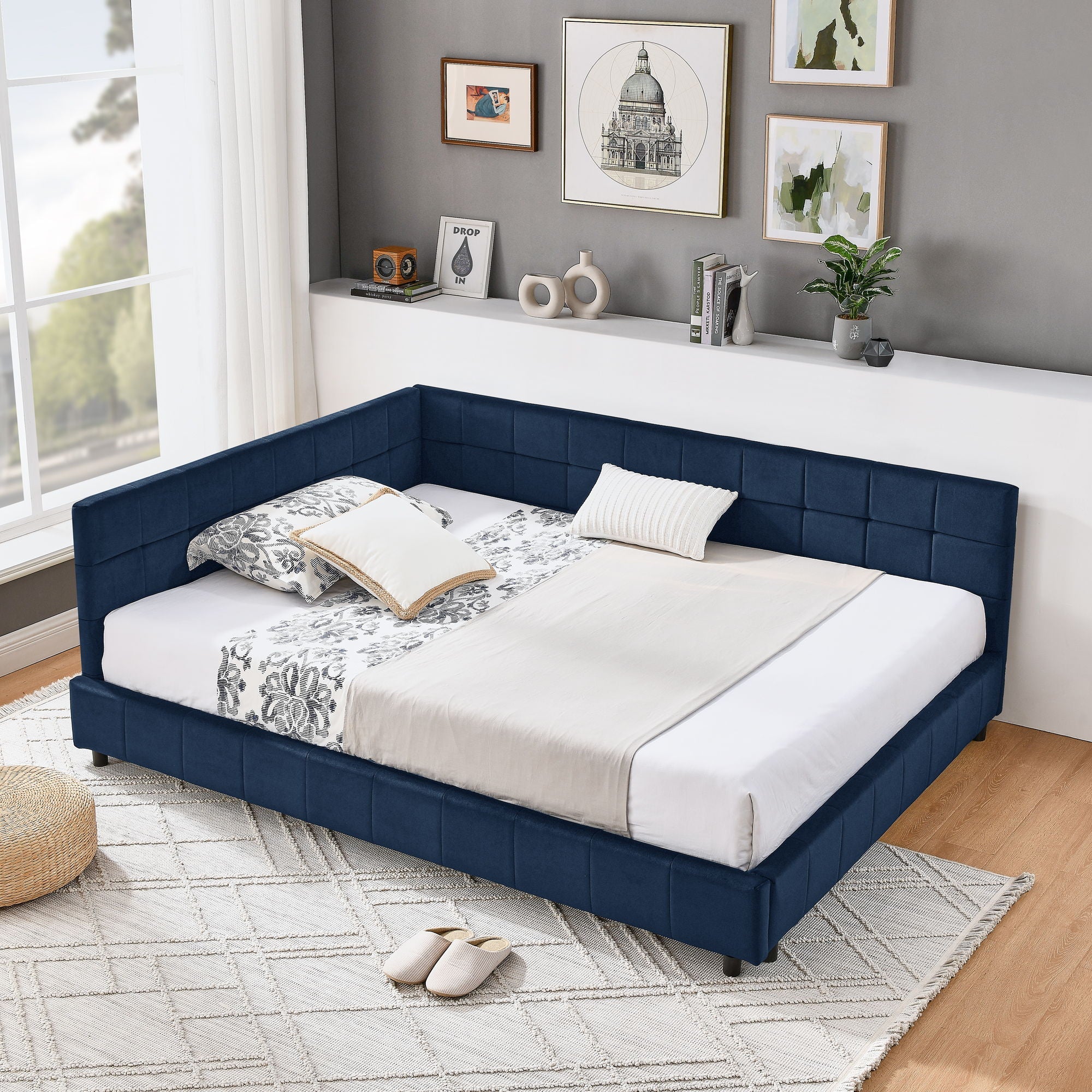 Mid-Century Storage Upholstered Tufted Bed Frame With Backrest And Armrests - Image 60