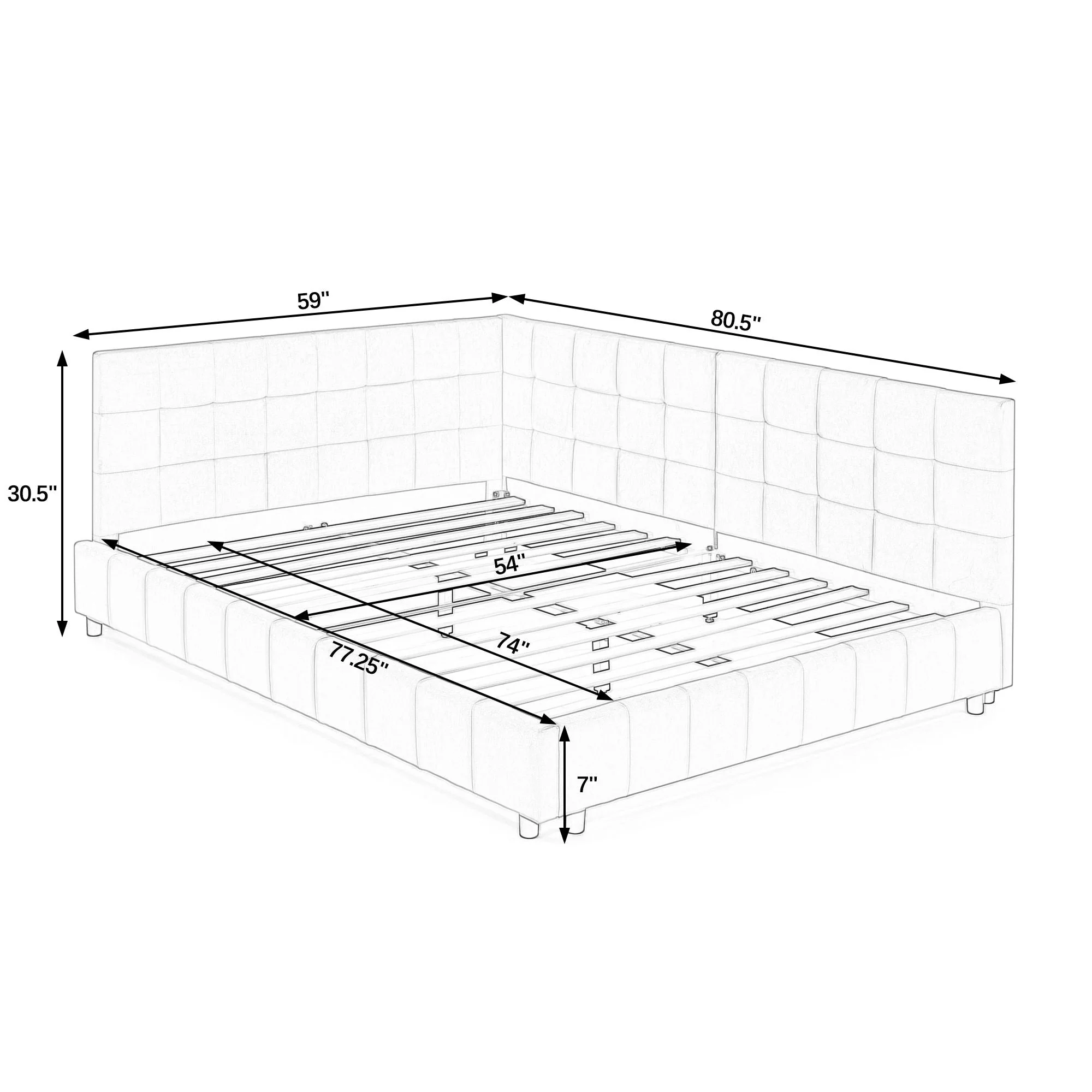 Mid-Century Storage Upholstered Tufted Bed Frame With Backrest And Armrests - Image 67