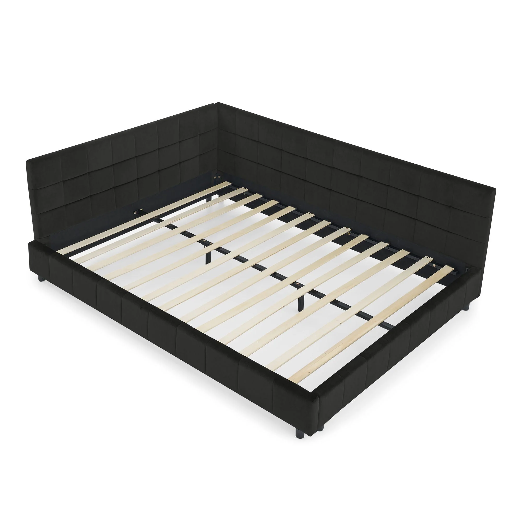 Mid-Century Storage Upholstered Tufted Bed Frame With Backrest And Armrests - Image 7