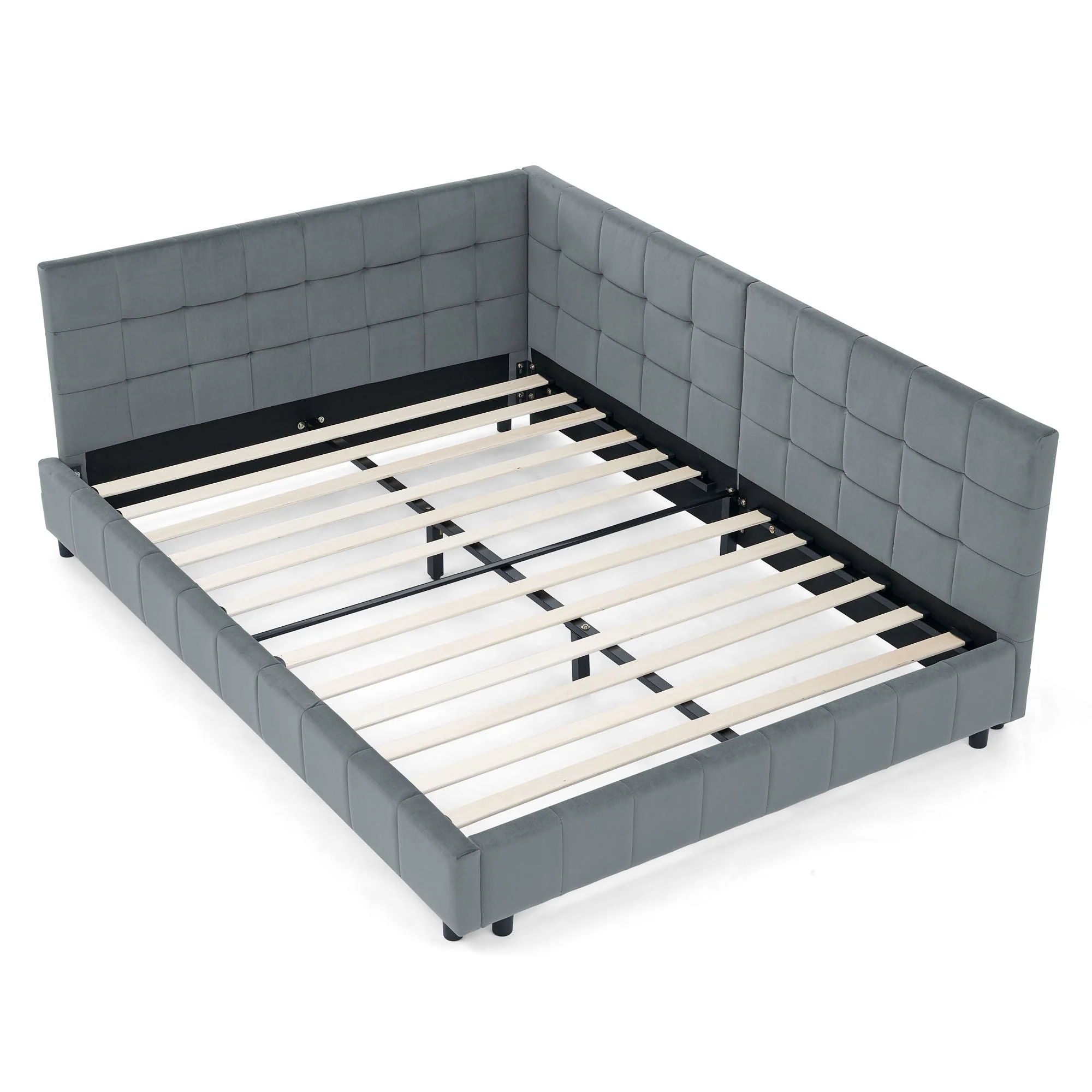 Mid-Century Storage Upholstered Tufted Bed Frame With Backrest And Armrests - Image 9