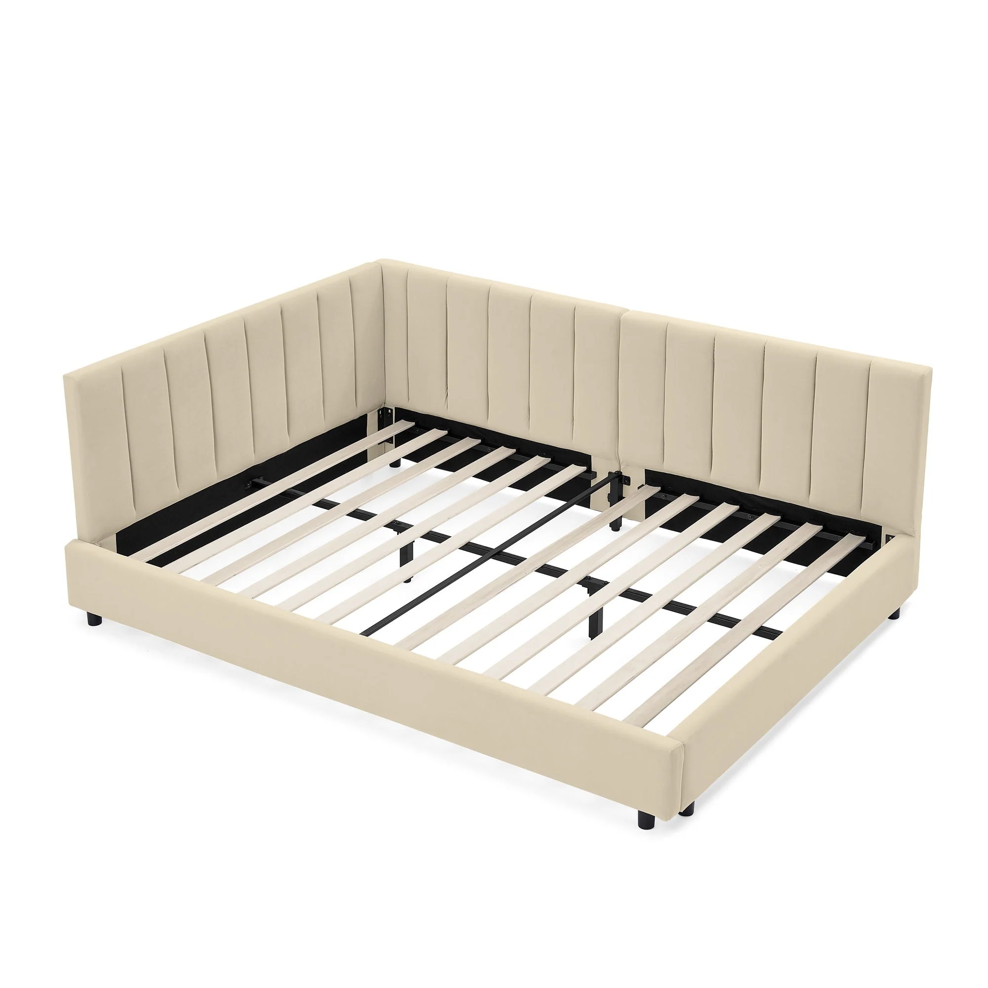Mid-Century Upholstered Tufted Bed Frame With Backrest And Armrests - Image 2