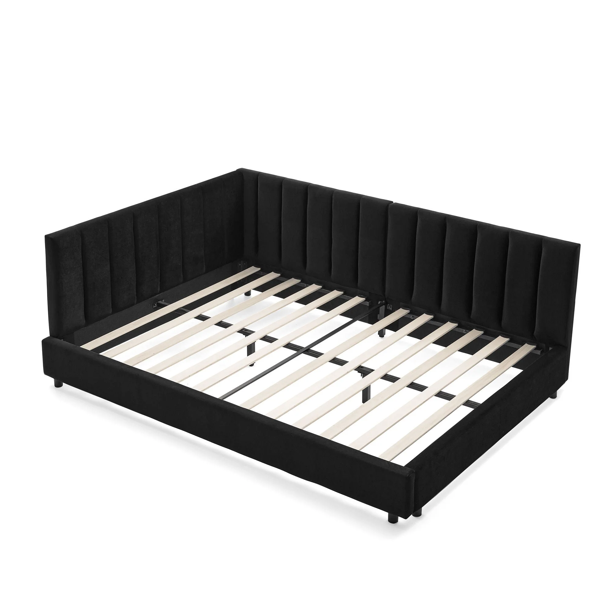 Mid-Century Upholstered Tufted Bed Frame With Backrest And Armrests - Image 3