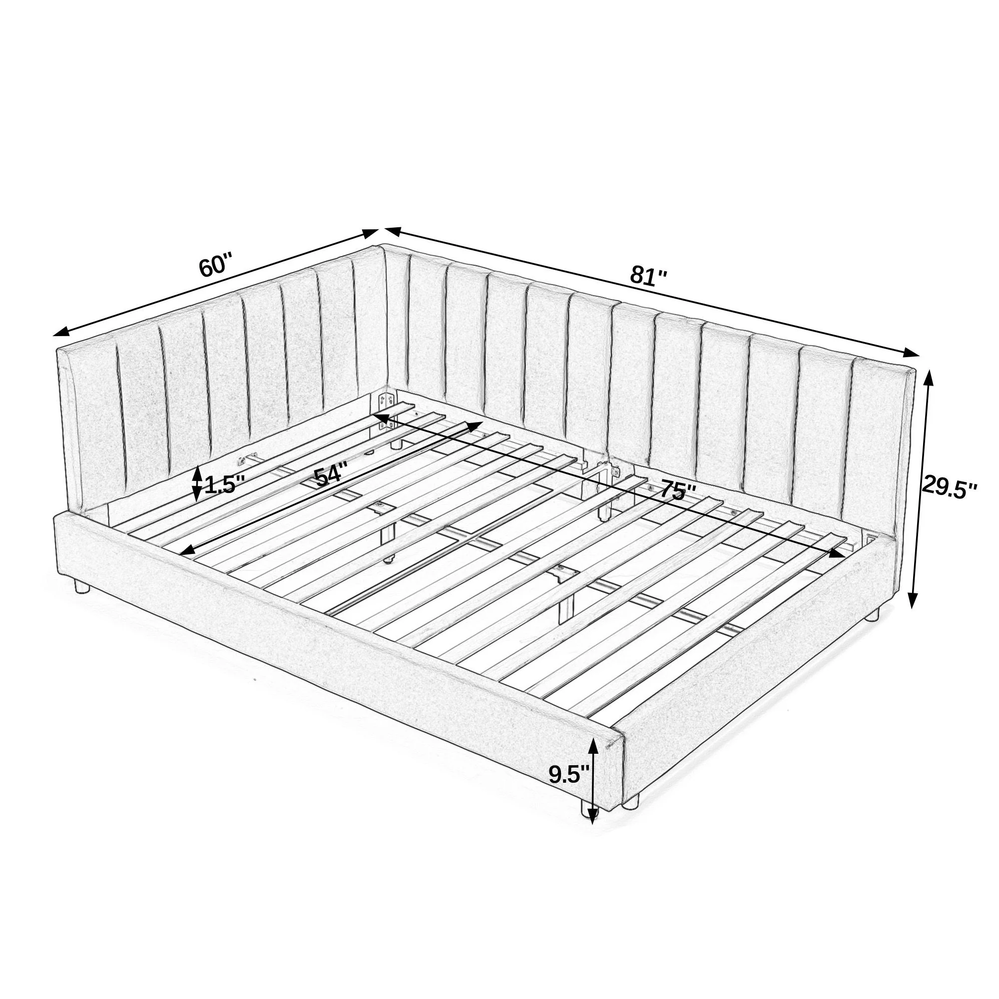 Mid-Century Upholstered Tufted Bed Frame With Backrest And Armrests - Image 6