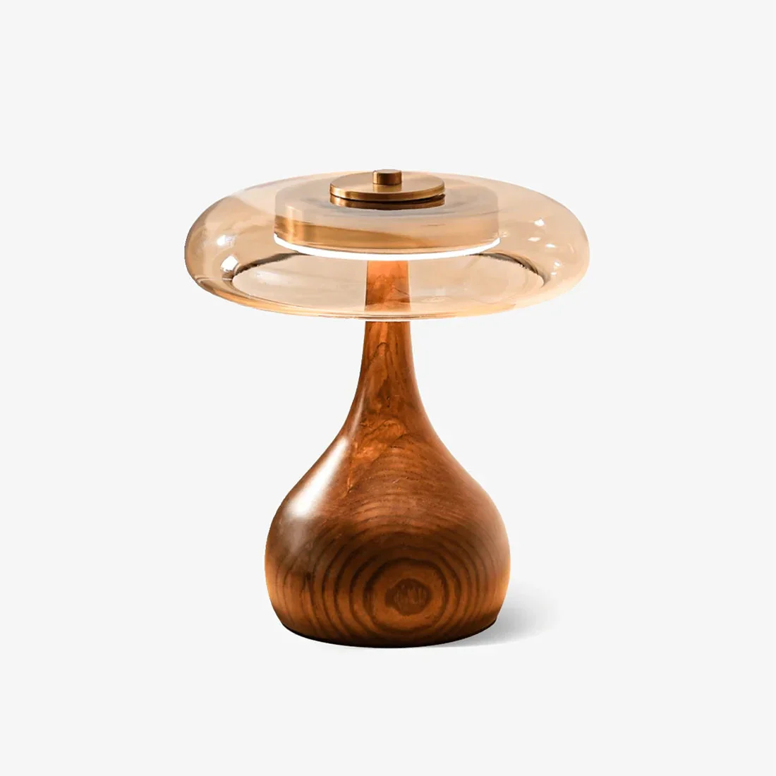 Mid Century Wood Glass Table Lamp LED Dimmable Walnut Disc Light - Image 2